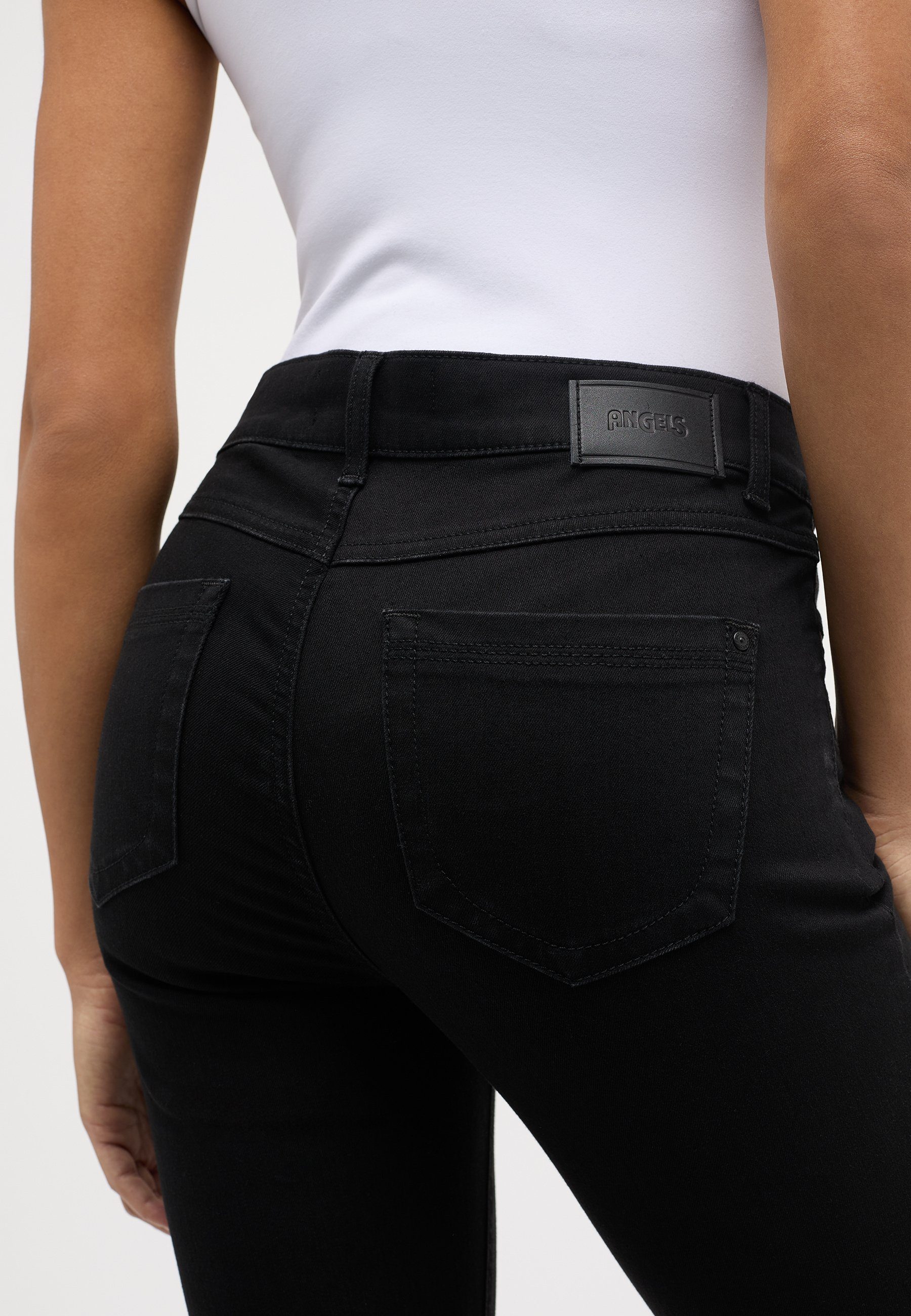 ANGELS Zip Jeans Zierreißverschlüssen Slim-fit-Jeans Malu schwarz Label-Applikationen mit mit