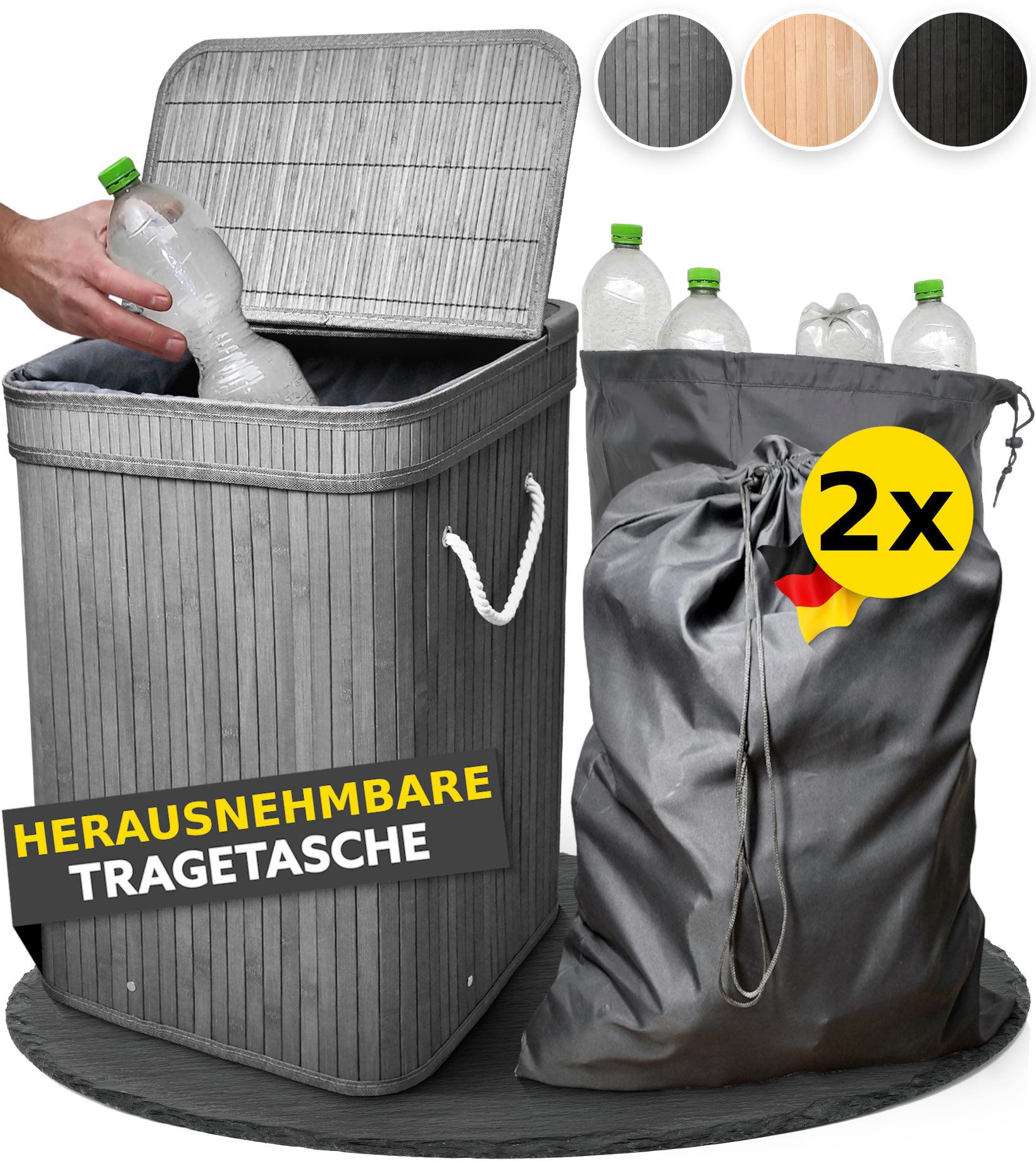 HANDFILL Flaschensammler Wäschekorb Bambus 90L mit Deckel – Pfandflaschen & günstig online kaufen
