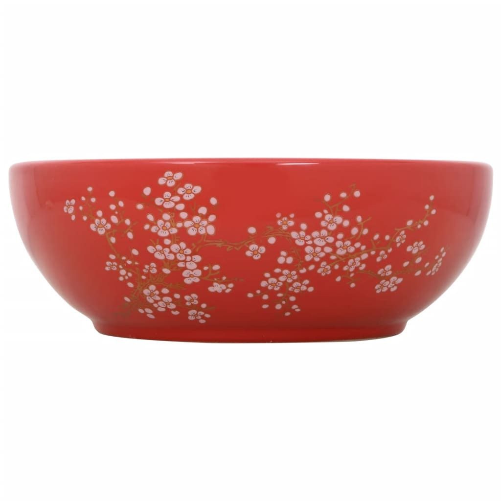 vidaXL Waschbecken Aufsatzwaschbecken Weiß und Rot Rund Ø41x14 cm Keramik