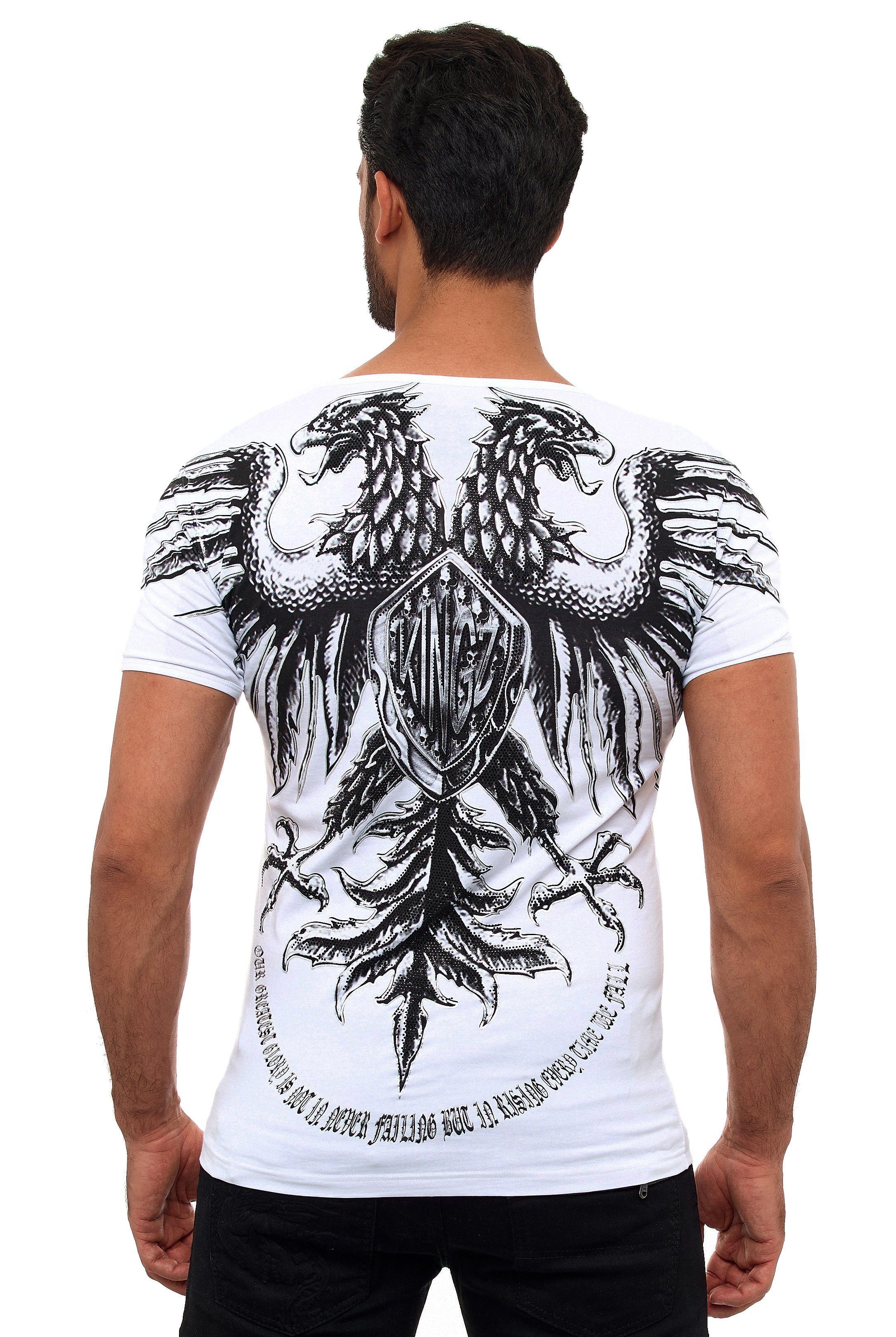 Adler-Print weiß-silberfarben T-Shirt KINGZ mit ausgefallenem