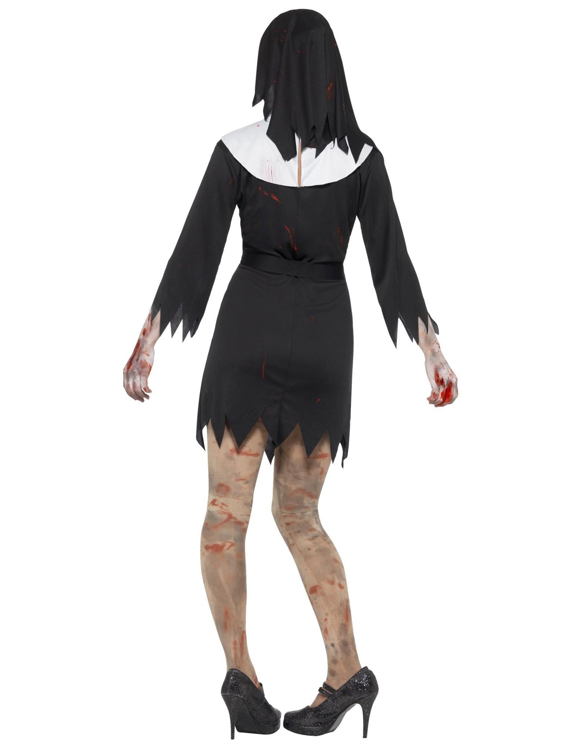 JADEO Kostüm Blutiges Zombie-Nonnen-Kostüm für Halloween schwarz-weiss-rot