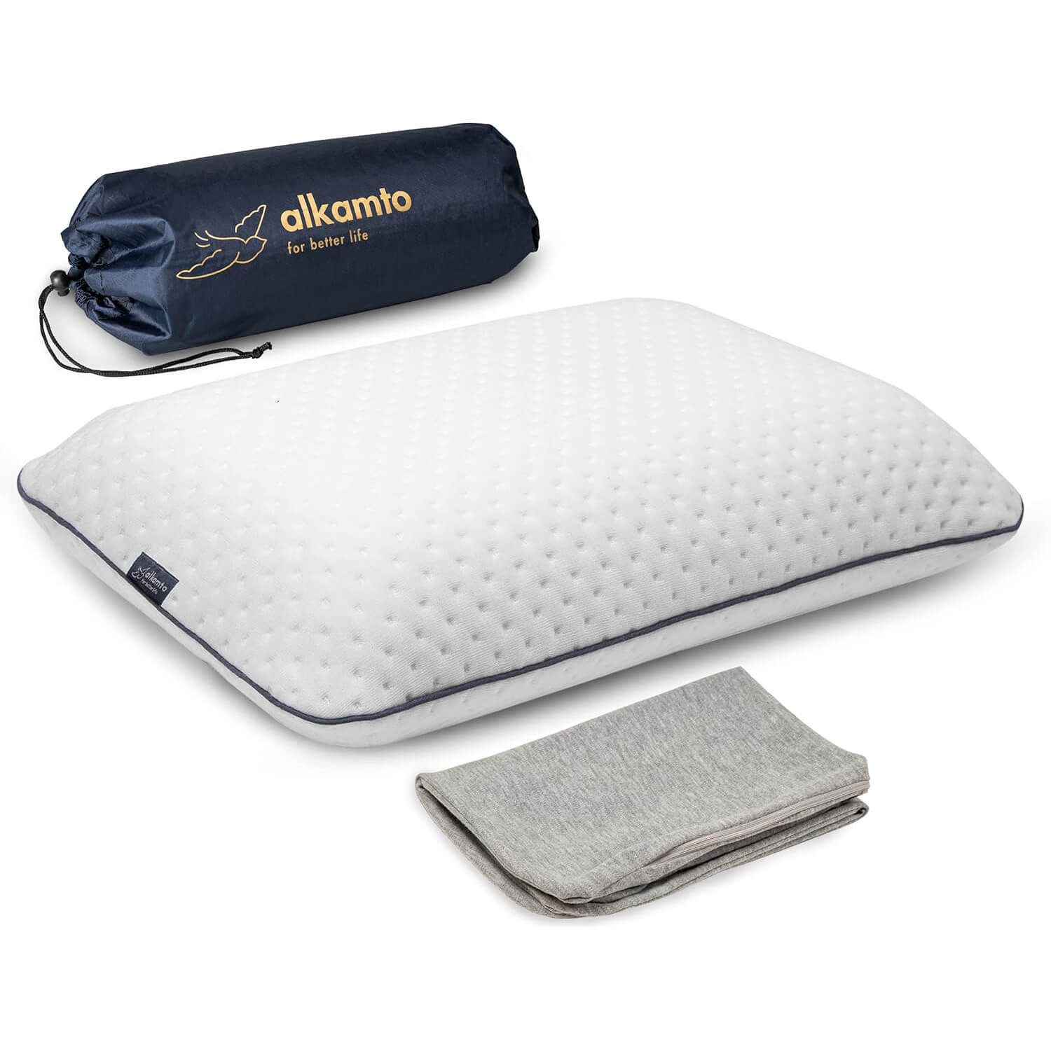 Alkamto Kopfkissen Alkamto Reisekissen Memory-Schaum 40x25x10 cm kompakt mit Tasche, Füllung: 100% Memory-Smart-Schaum, Bezug: Viskose, Seitenschläfer, Bauchschläfer, Rückenschläfer, 100% Baumwolle, Äußerer Bezug: Viskose, Füllung: 100% Viscoschaum