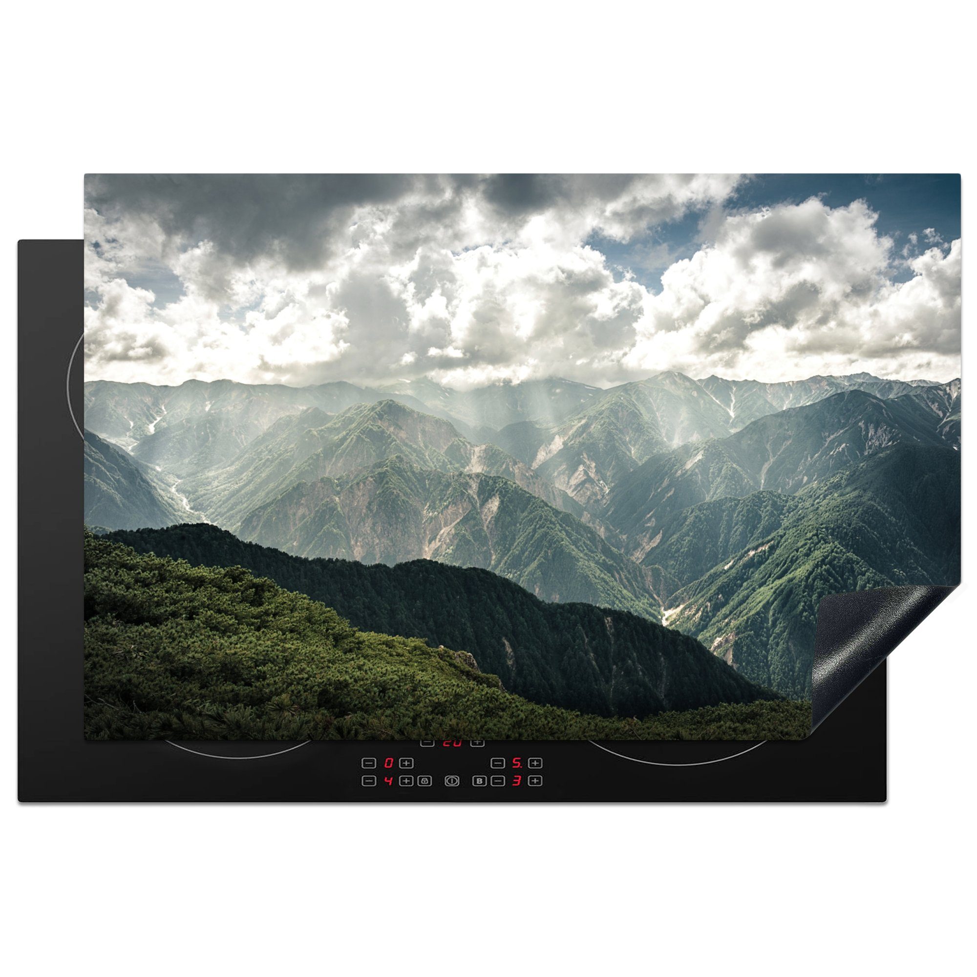 MuchoWow Herdblende-/Abdeckplatte Licht zwischen Wolken im Gebirge am Berg Tsubakuro auf Honshu, Vinyl, (1 tlg), 81x52 cm, Induktionskochfeld Schutz für die küche, Ceranfeldabdeckung