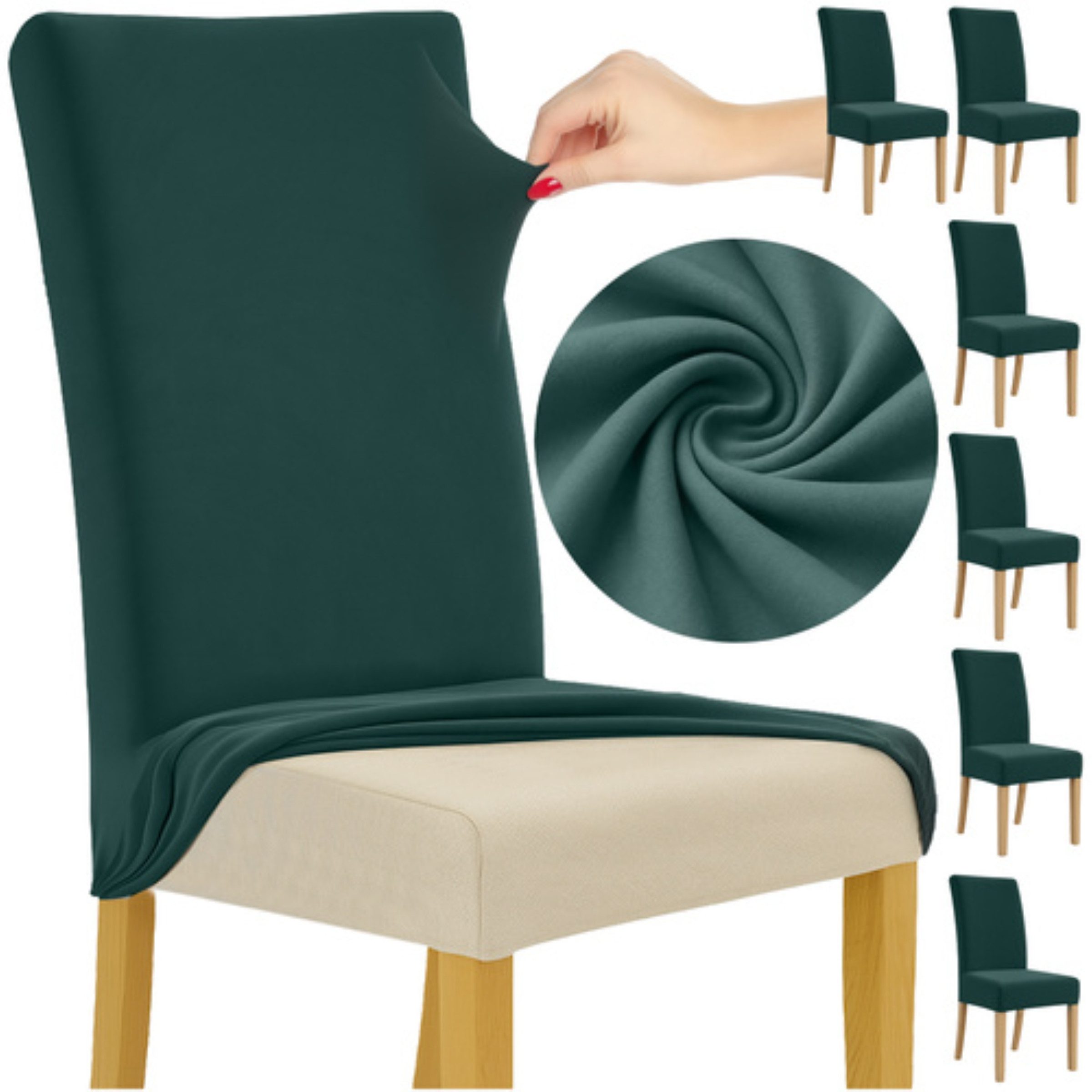 Ruhhy Stuhlhusse Stuhlhussen 6 Stück grün elastisch universal Stuhlbezug Set, Elastisch, formstabil, pflegeleicht, maschinenwaschbar, universell