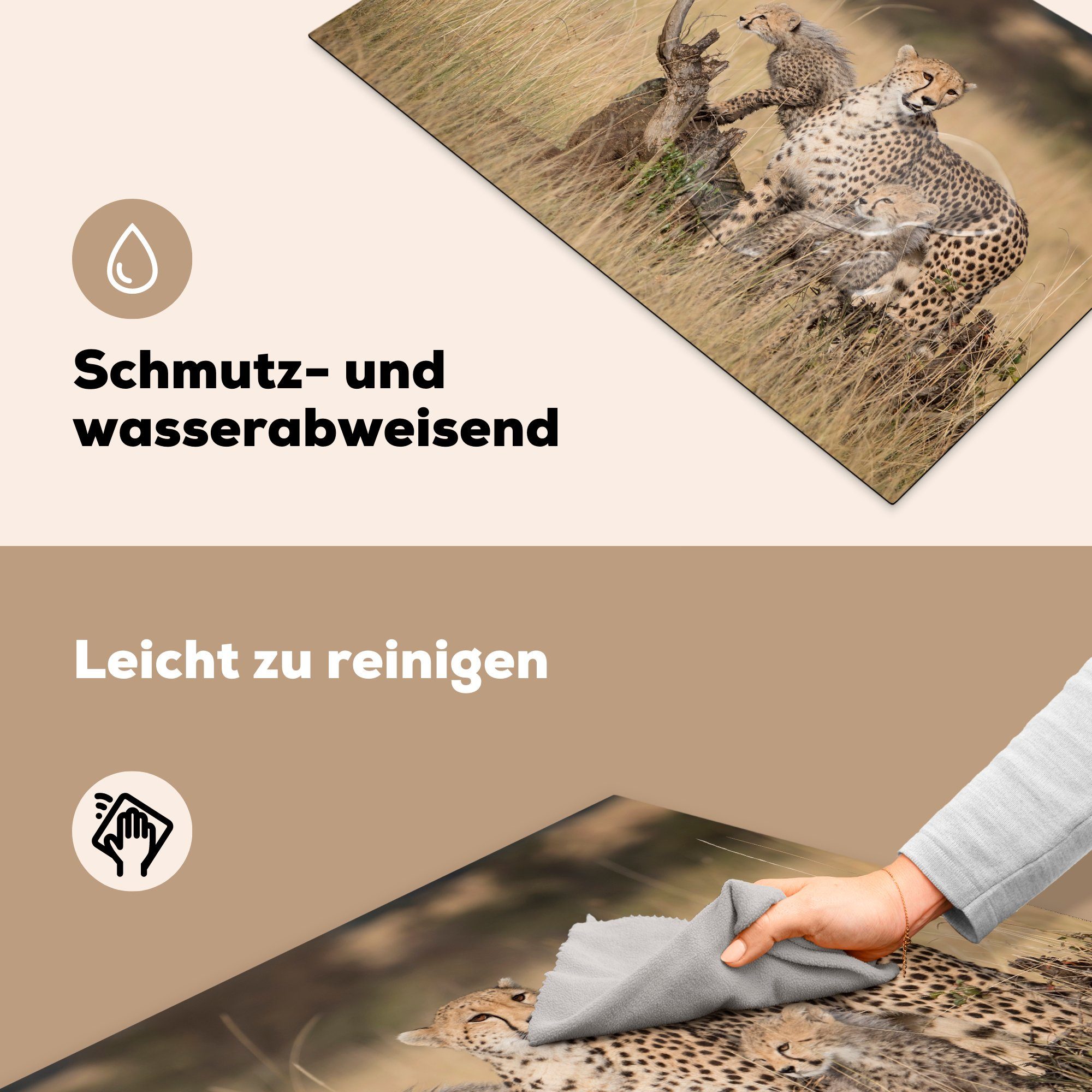 MuchoWow Herdblende-/Abdeckplatte Gepard mit Jungtieren, cm, Ceranfeldabdeckung für Schutz Induktionskochfeld (1 Vinyl, tlg), 81x52 küche, die