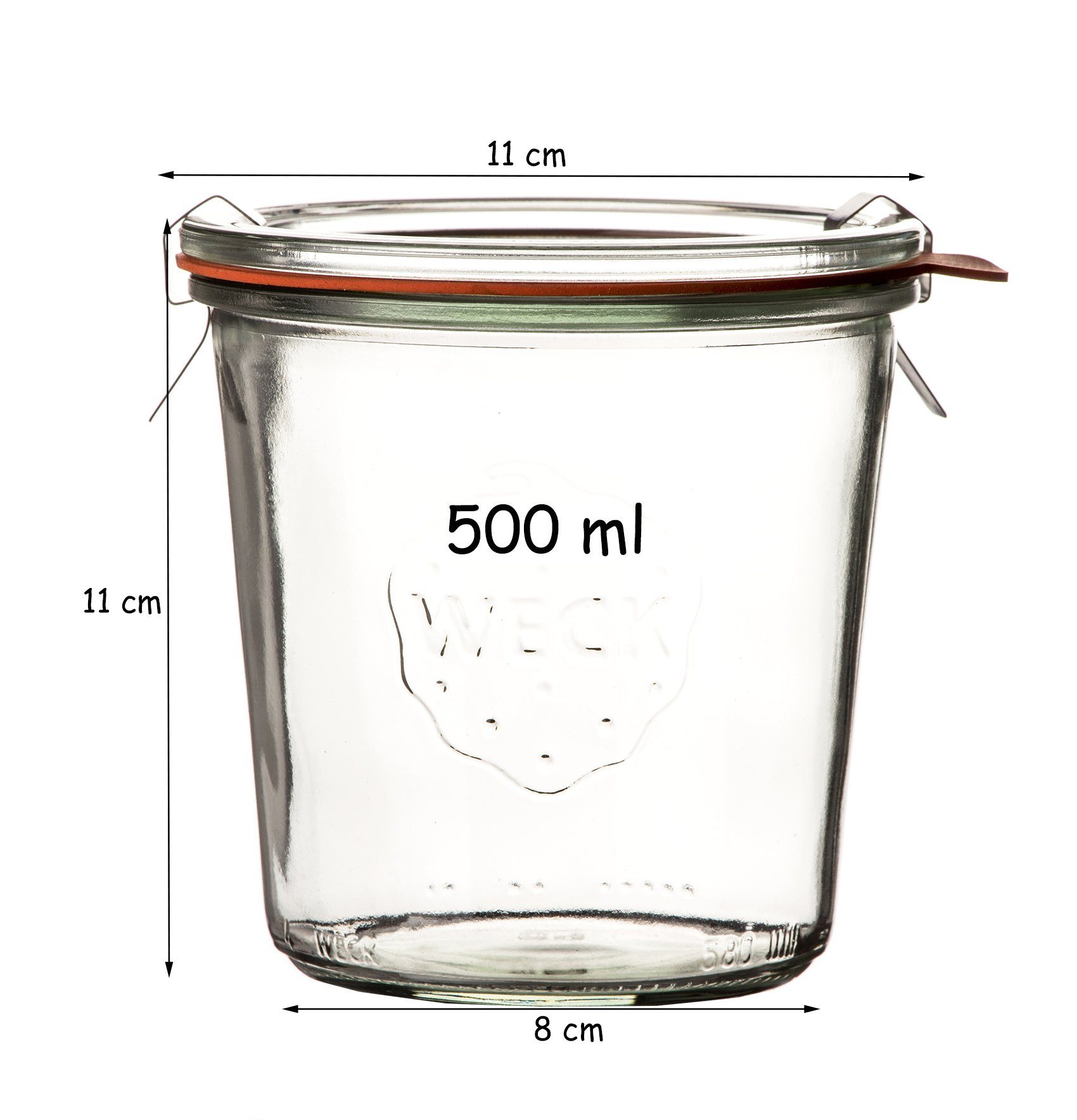 Sturzgläser Einmachglas WECK Einweckgläser Glas. 500ml Set, (4-tlg) Komplett Metall, Gummi.