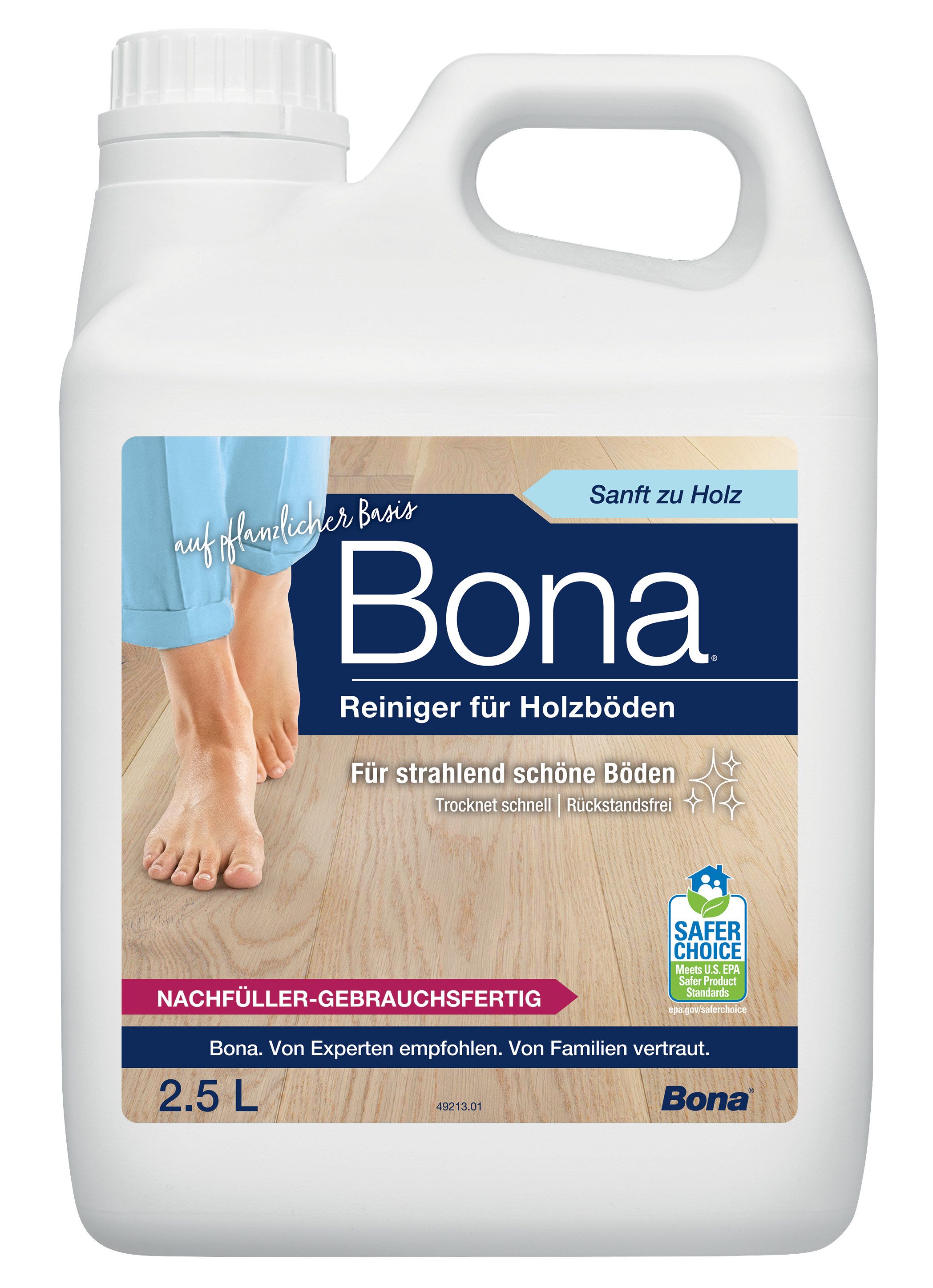 Bona Reiniger für Holzböden, Parkettreiniger Nachfüllkanister Fussbodenreiniger (1-St. für lackierte oder gewachste Parkettböden)