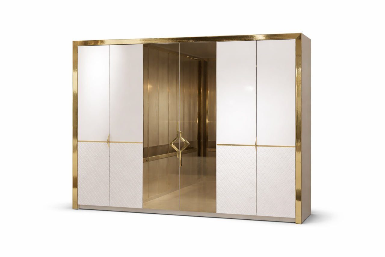 JVmoebel Kleiderschrank Eleganter Kleiderschrank mit Spiegel und Goldrahmen Sofort