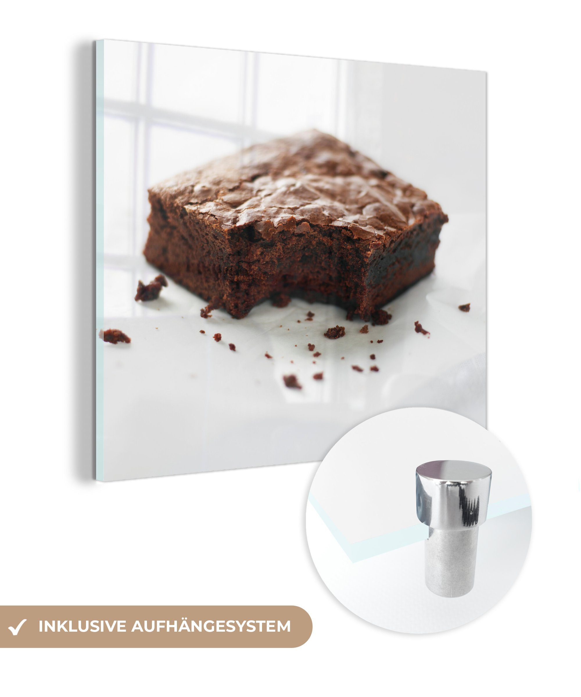 MuchoWow Acrylglasbild Brownie auf weißem Hintergrund, (1 St), Glasbilder - Bilder auf Glas Wandbild - Foto auf Glas - Wanddekoration