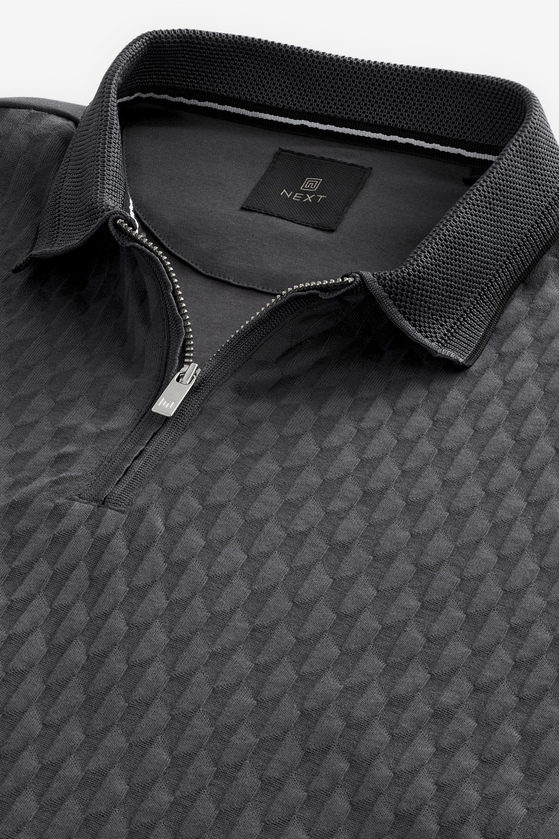(1-tlg) Strukturiertes Next Polo-Shirt Charcoal Poloshirt Grey