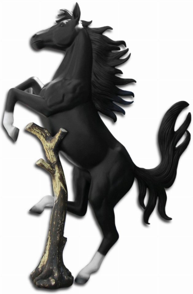 Walt-Deko Dekofigur schwarzes springendes Pferd auf Stamm 320cm hoch