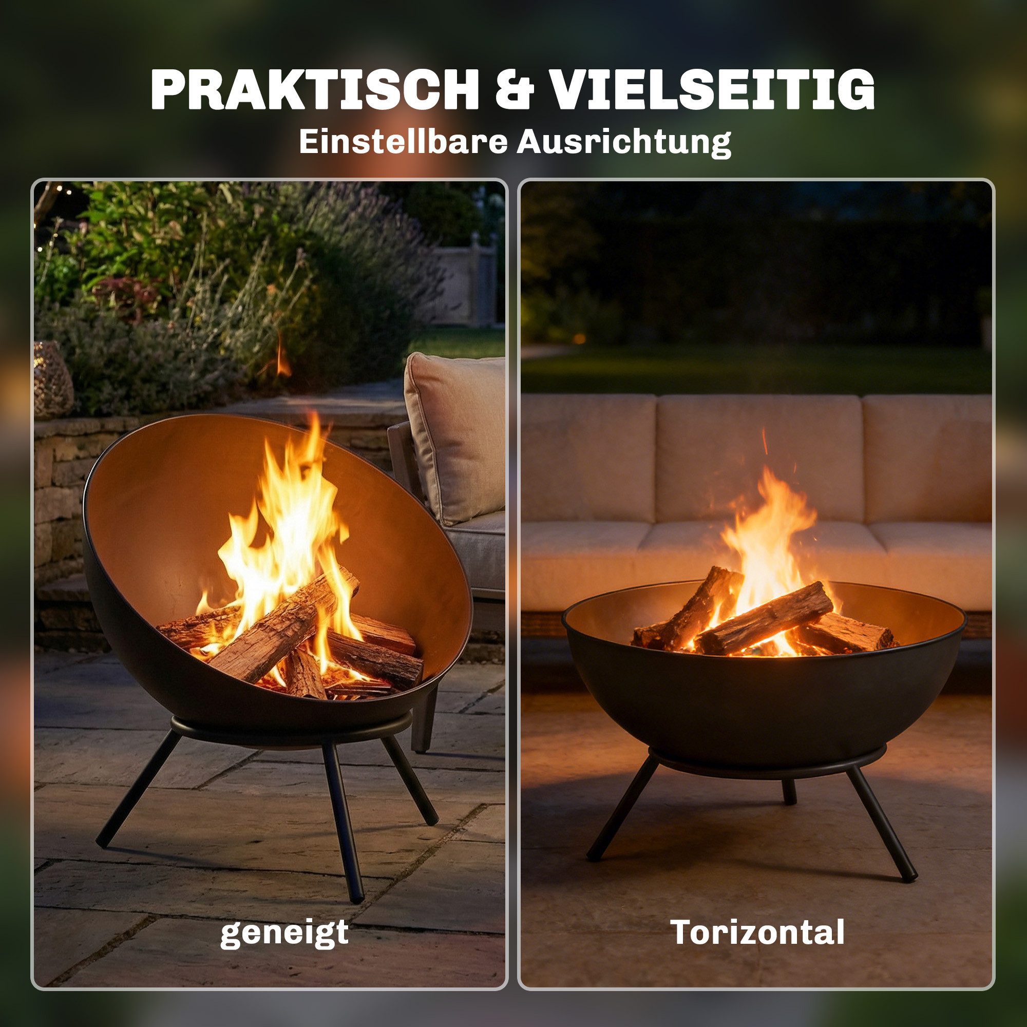 Outsunny Feuerschale Kohlegitter Ständer Feuerkorb für Garten, Balkon Terrasse, (Feuerstelle, 1-St., Feuerschalen), für Outdoor BBQ Camping Schwarz – Bild 4 von 5