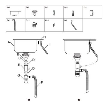 Melko Einbauspüle Melko Einbauspüle Spülbecken Edelstahl 58CM eckig + Ablage Siphon, rechteckig, 58/48 cm, Set inkl. Siphon, (Stück), Anti-Kondensbeschichtung