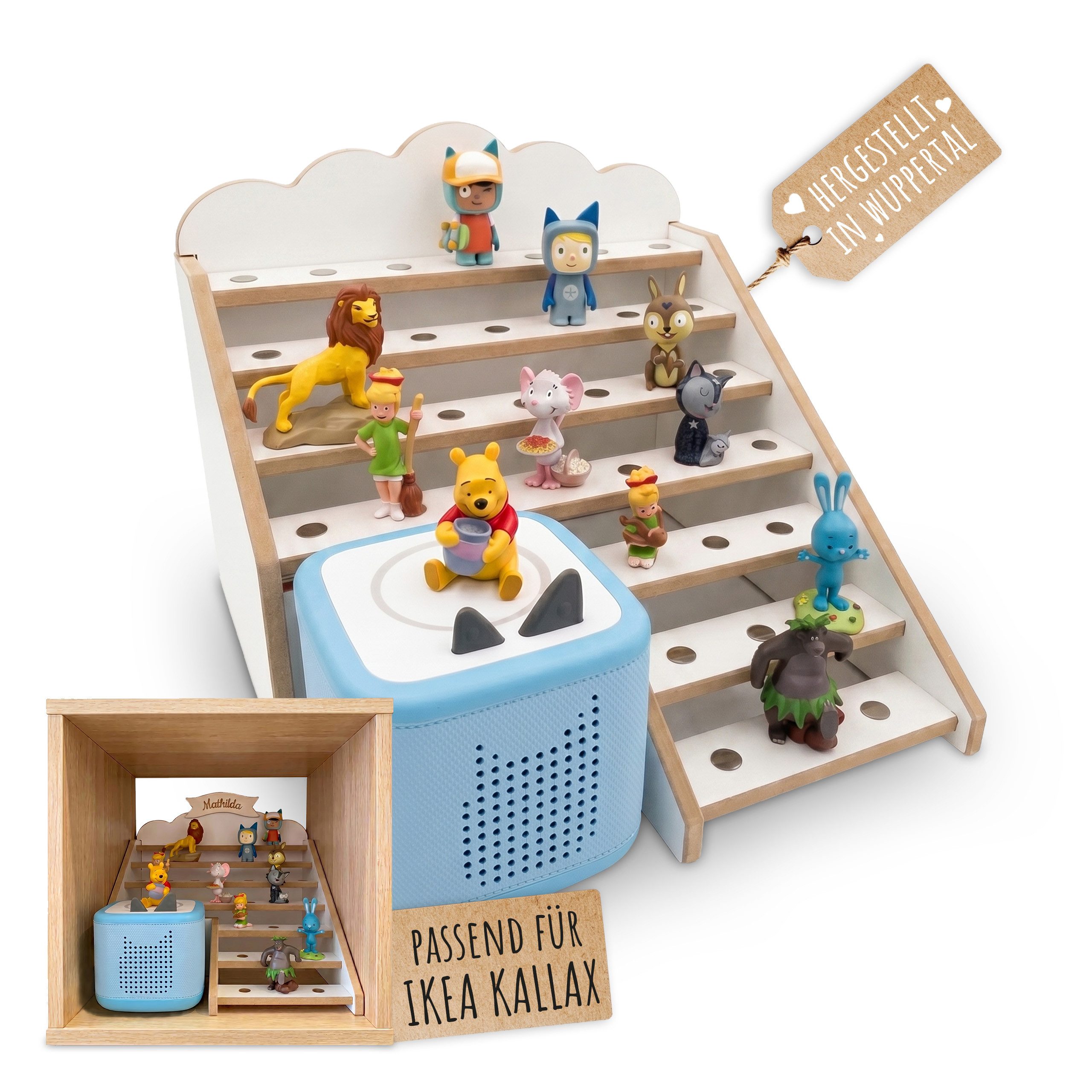 Holzura Kinderregal Tonie Regal für IKEA KALLAX – magnetisch – für ca. 50 Toniefiguren