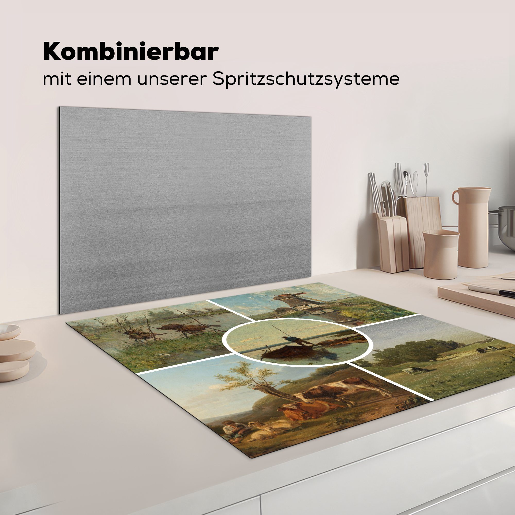 (1 cm, 78x78 Niederlande küche Arbeitsplatte Kunst Ceranfeldabdeckung, Herdblende-/Abdeckplatte MuchoWow Vinyl, Collage, - tlg), - für