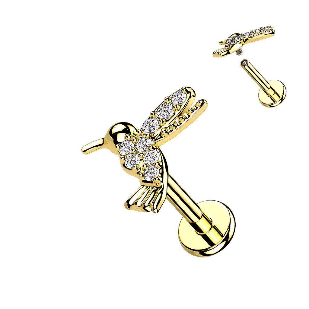 Taffstyle Piercing-Set Labret Tragus Monroe Piercing flach Zirkonia Koilbri Gold 8mm (Helix Rook Lobe Daith Conch Orbital Snug Ohrring Piercing), Helix Innengewinde Ohrstecker Ohrpiercing Cartilage Knorpel Ohr Tragus