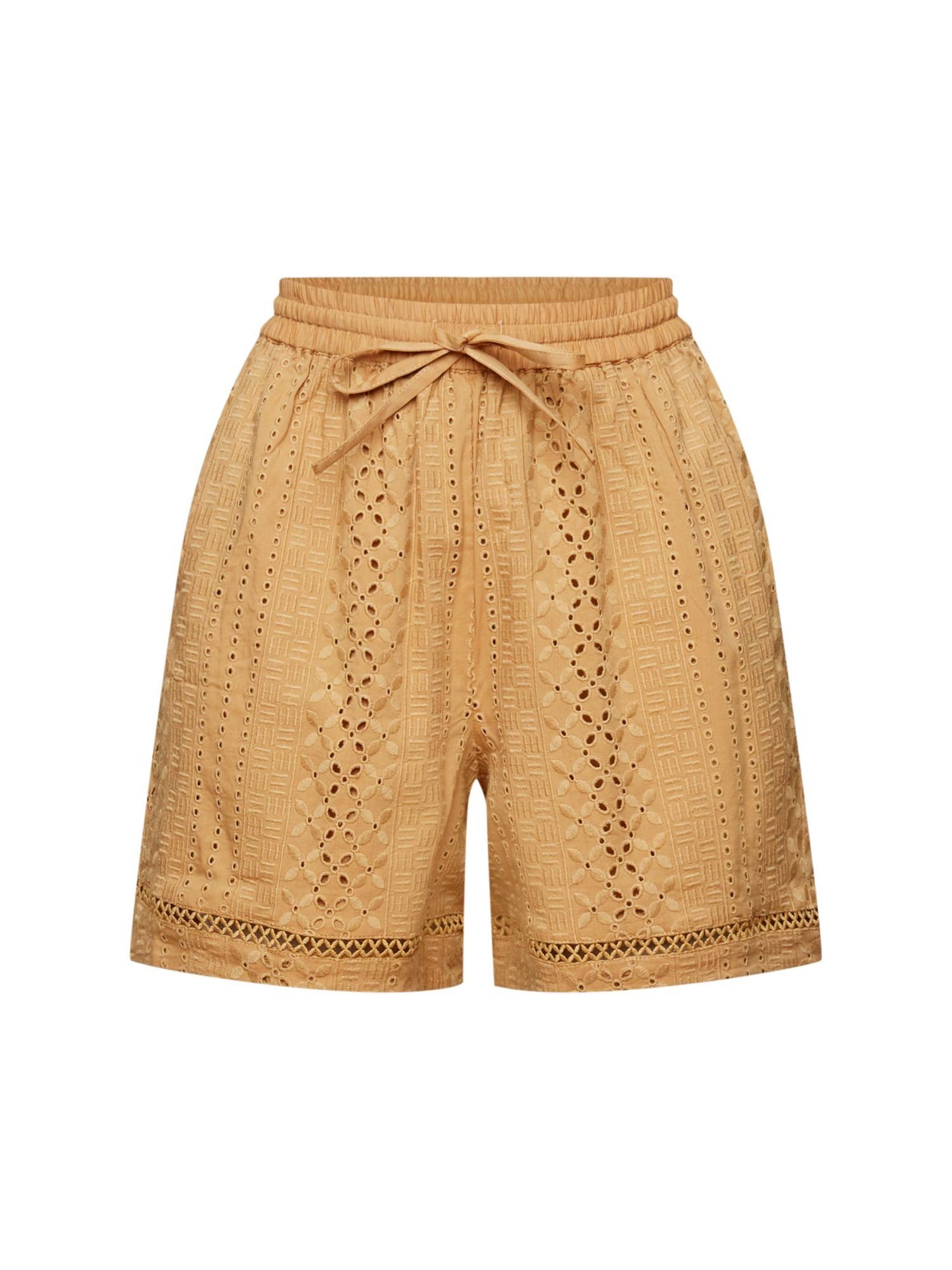 Esprit (1-tlg) BEIGE KHAKI Shorts, LENZING™ Bestickte ECOVERO™ Shorts