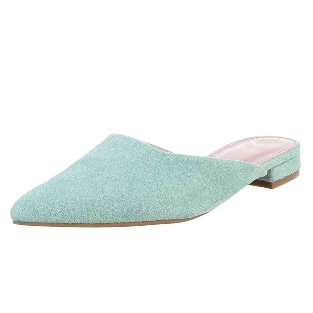 Ital-Design Elegante Slipper aus Wildlederimitat für Damen Pantolette (89372389) Blockabsatz Pantoletten in Hellgrün