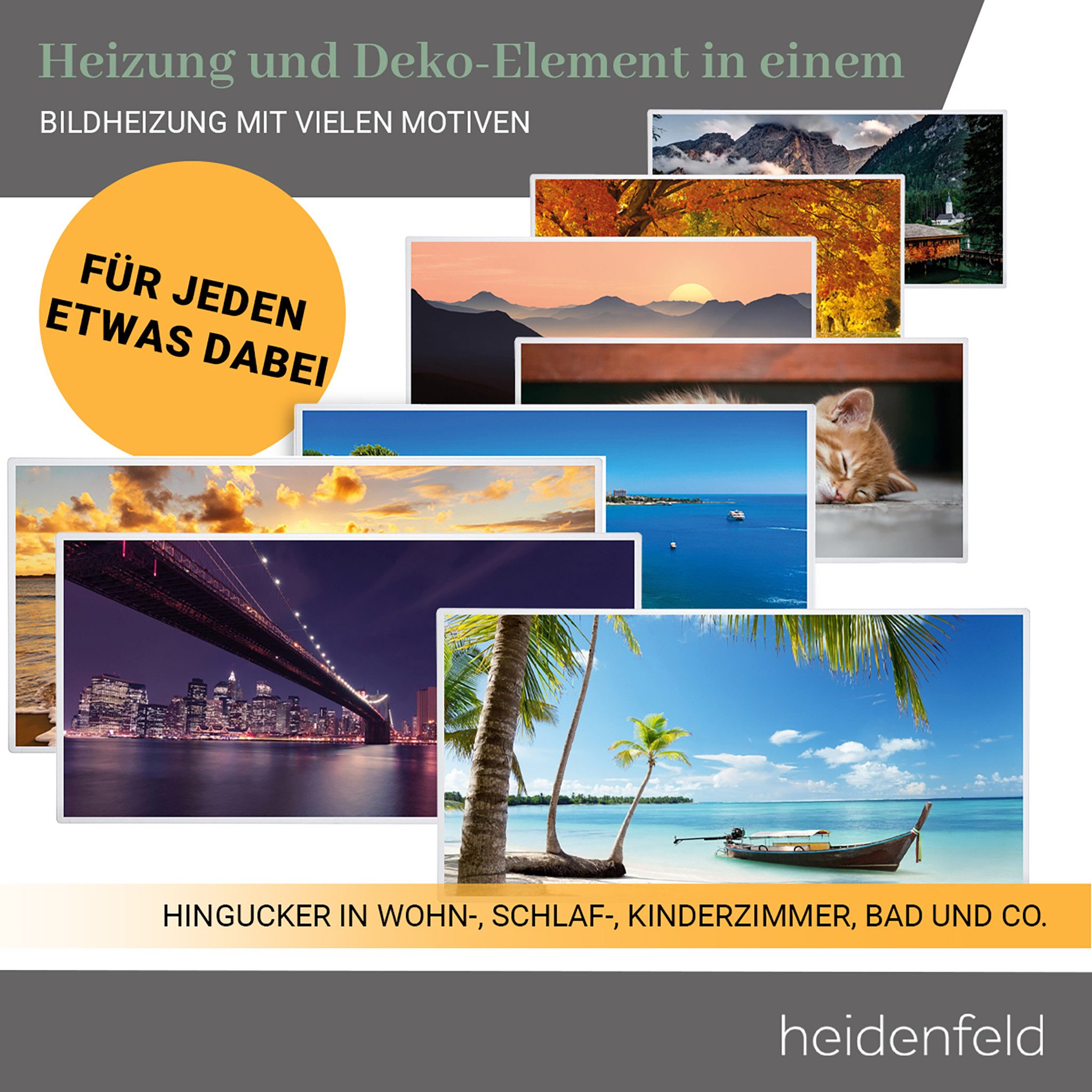 Heidenfeld Infrarotheizung HF-HP105 Elektroheizung inkl. Thermostat & 10 J. Garantie, 400-1000 W, 10 J. Garantie, Überhitzungsschutz, Infrarotheizung mit Thermostat