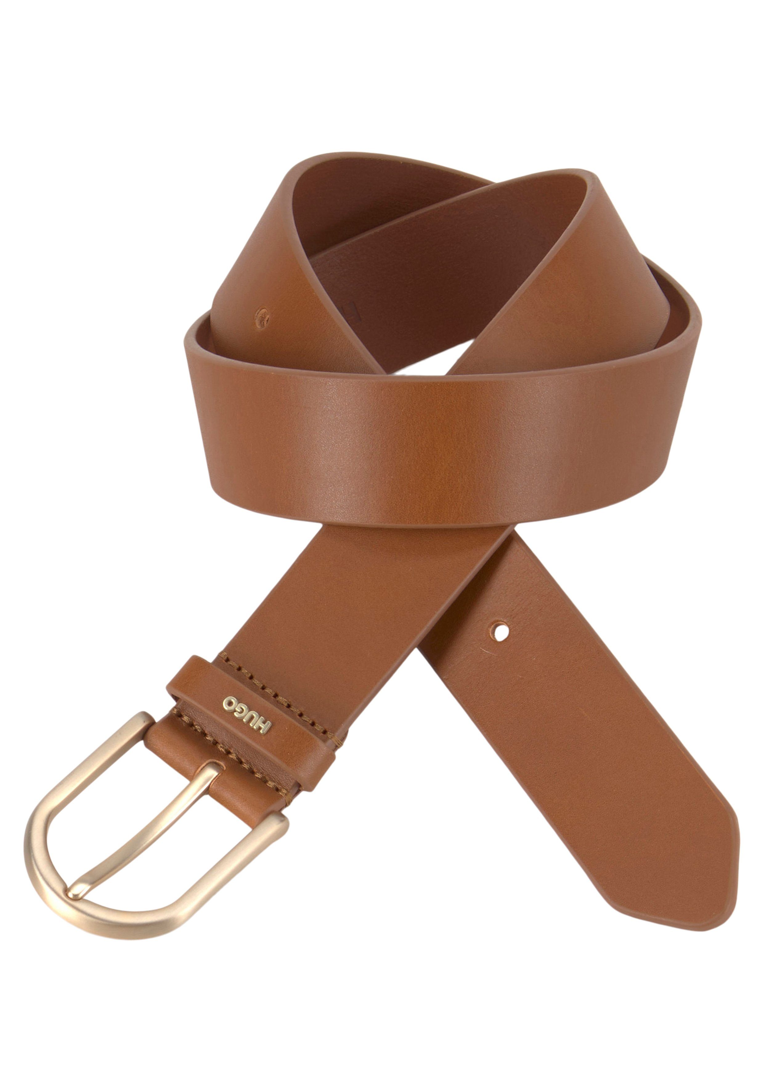 HUGO Ledergürtel Zoey Belt 35cm mit kontrastfarbener Boss-Prägung am Verschluss Medium Brown