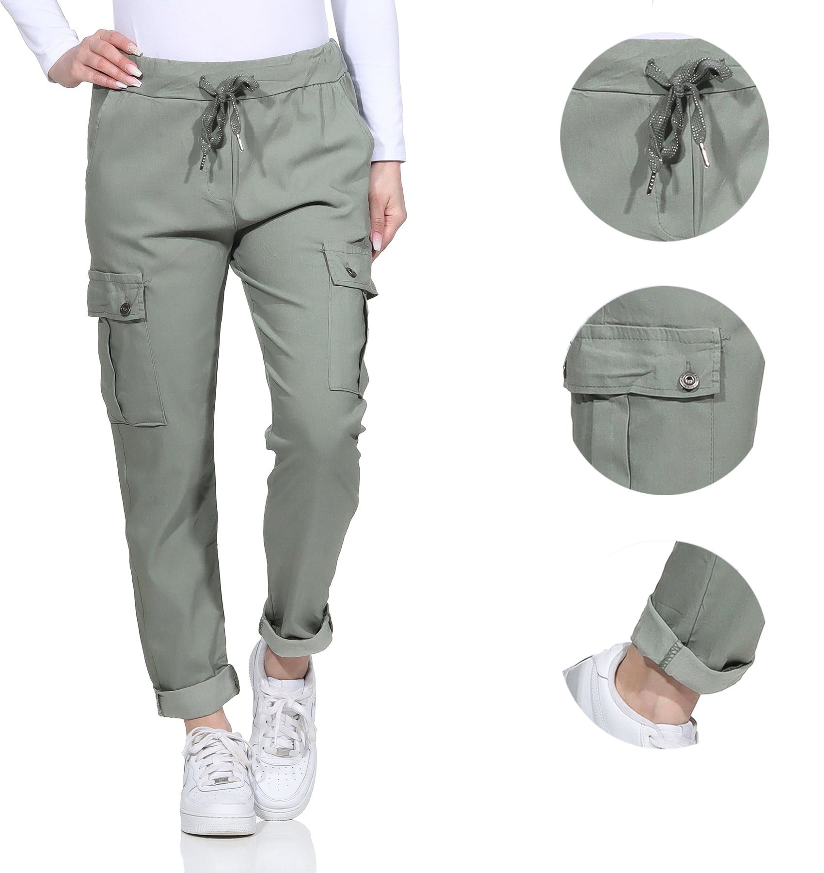 OriginalYou Cargohose Damen Freizeithose Schlupfhose moderne Stoffhose elastischer Bund, Knitterlook