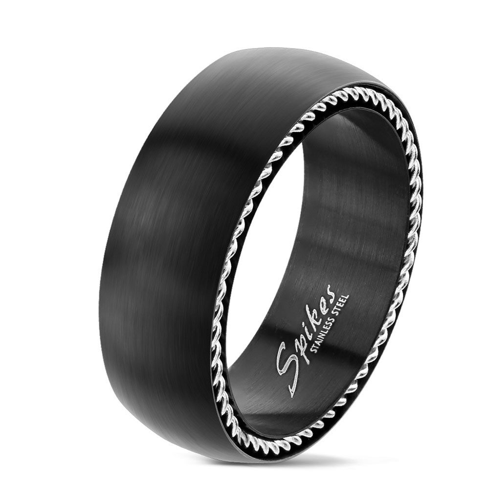 Order & Smile Schmuck Partnerring Schwarzer Ring mit seitlicher Einfassung: Partnerring Edelstahl