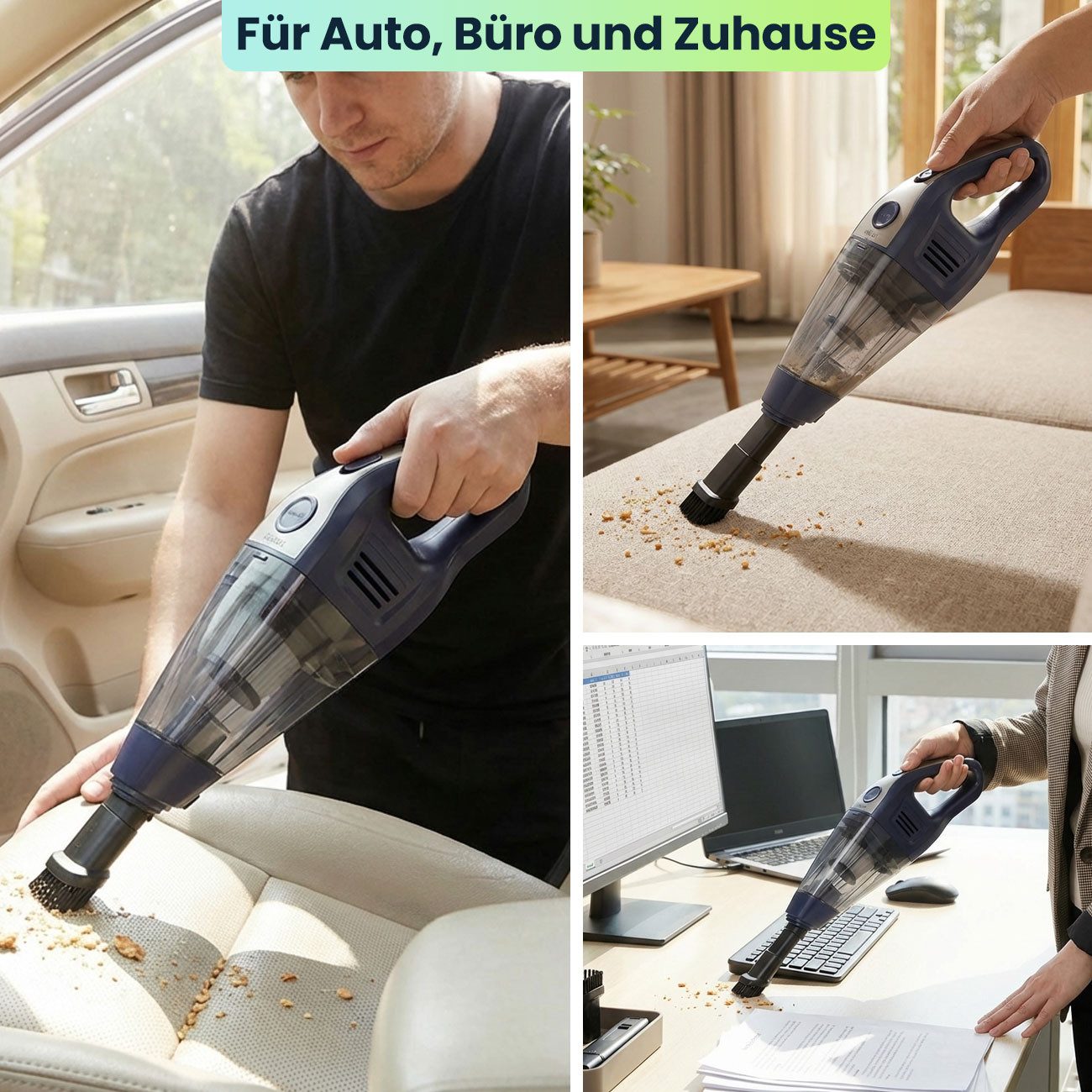 shop'n smile ideoon Akku-Handstaubsauger 6800 Pa starker Mini Staubsauger, kabellos, 66 W, kompakt & leise für Auto, Büro, Zuhause