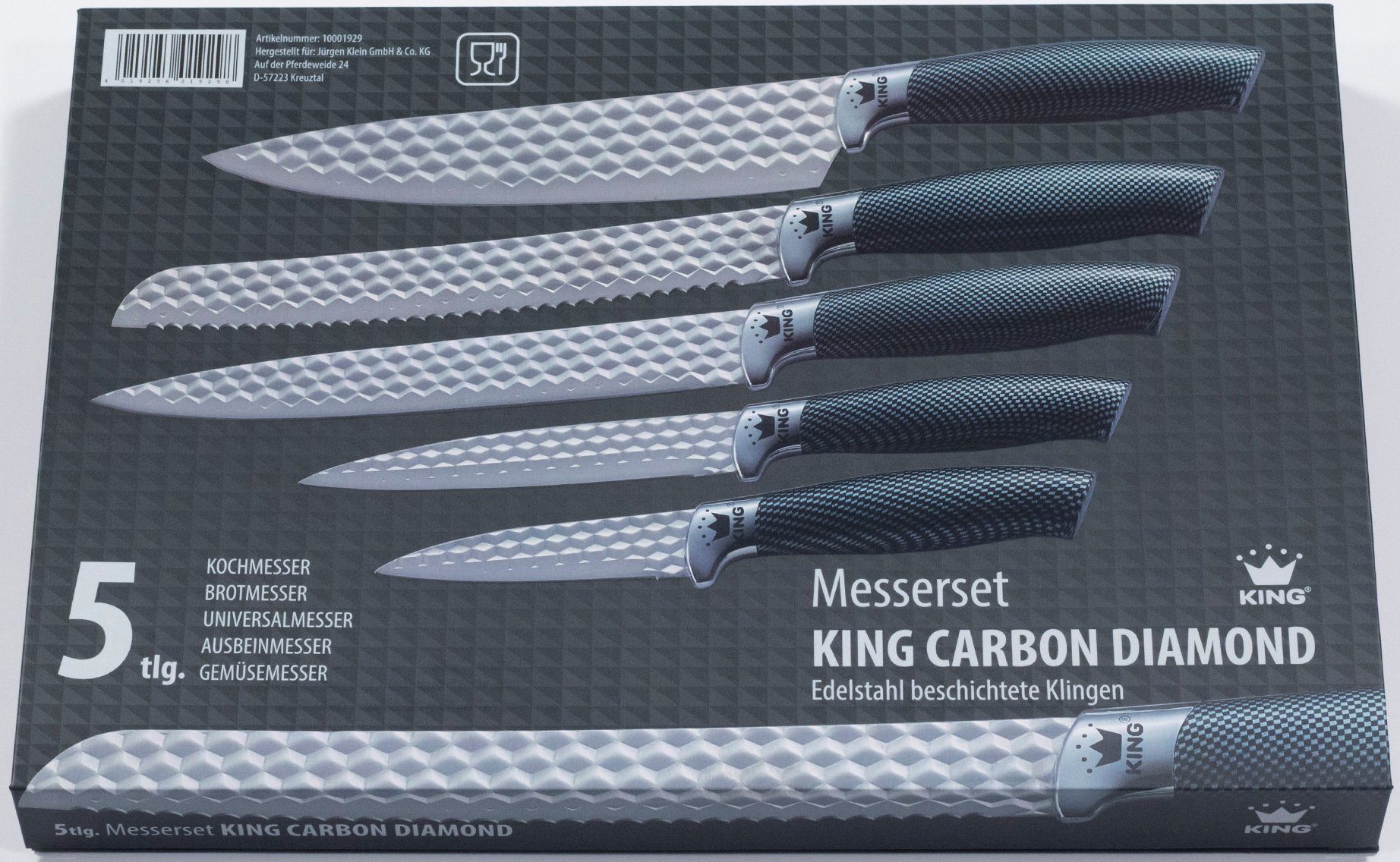 KING Messer-Set CARBON DIAMOND (Set, 5-tlg), Klingen mit Rautenstruktur