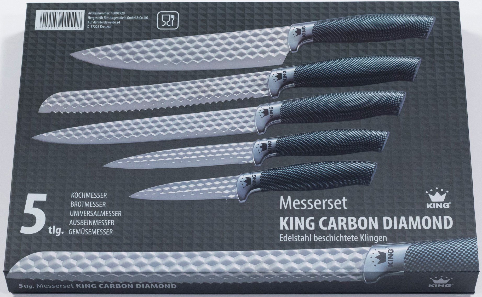 KING Messer-Set mit (Set, DIAMOND Klingen 5-tlg), Rautenstruktur CARBON