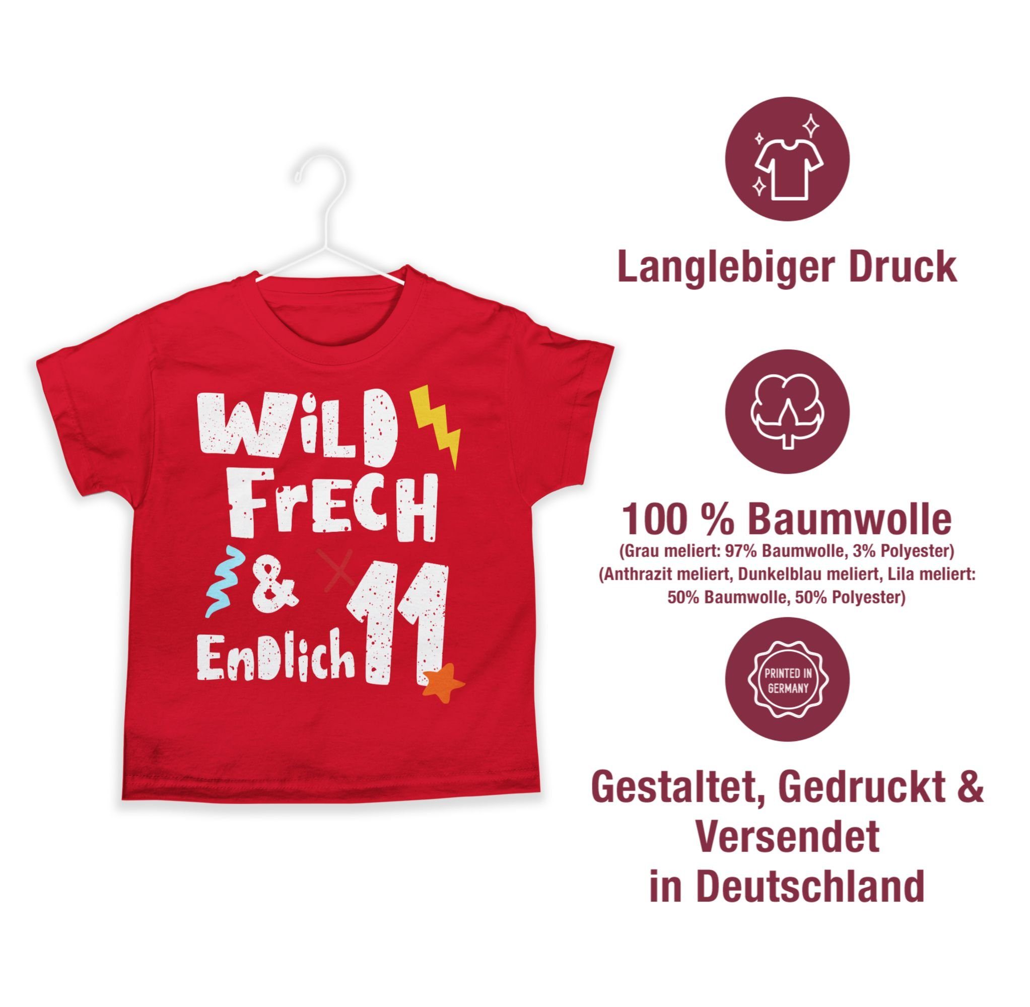 03 11. Wunderbar Shirtracer Jahre Geburtstag Wild und frech T-Shirt Rot endlich Elf 11 -