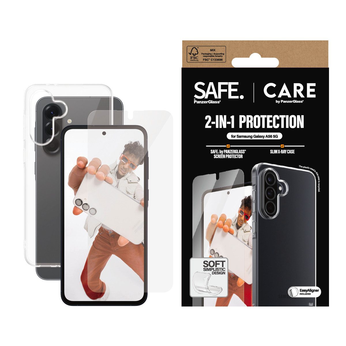 CARE by PanzerGlass Displayschutzglas 2-in-1 Protection Slim X-Ray Case + Screen Protection für Samsung Galaxy A56, Displayschutzfolie, Schutzfolie, Bildschirmschutz, kratz- & stoßfest