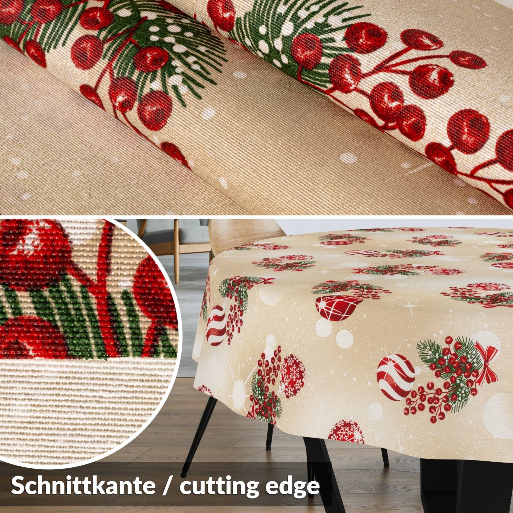 ANRO Tischdecke Weihnachten abwaschbare Weihnachtstischdecke (Einzelstück 1-tlg), Schmutzabweisend Weihnachten Beige Rund 100cm
