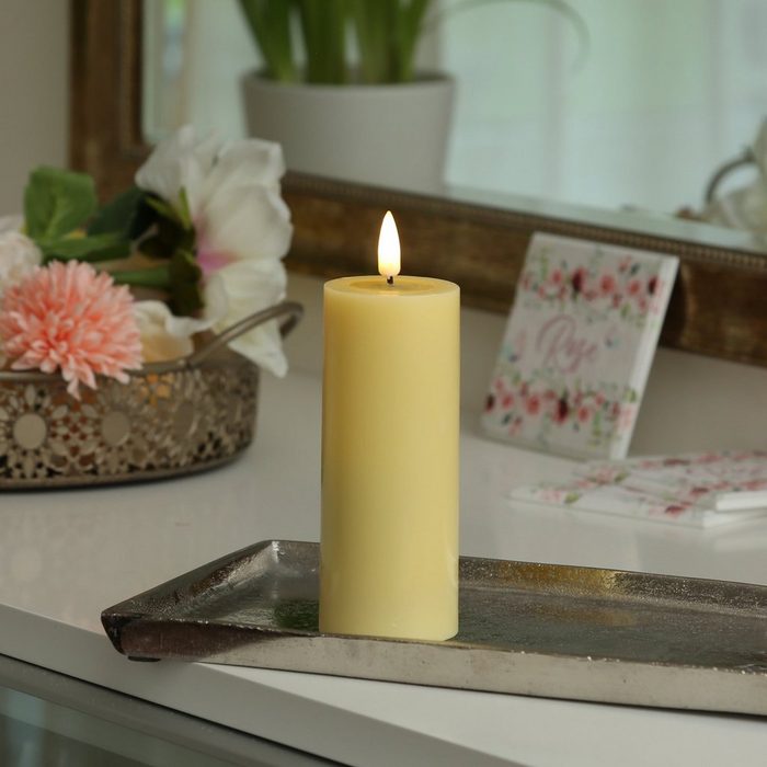 Deluxe Homeart LED-Kerze LED Kerze Mia Echtwachs 3D Flamme Wachsspiegel flackernd H: 12 5cm D: 5cm gelb
