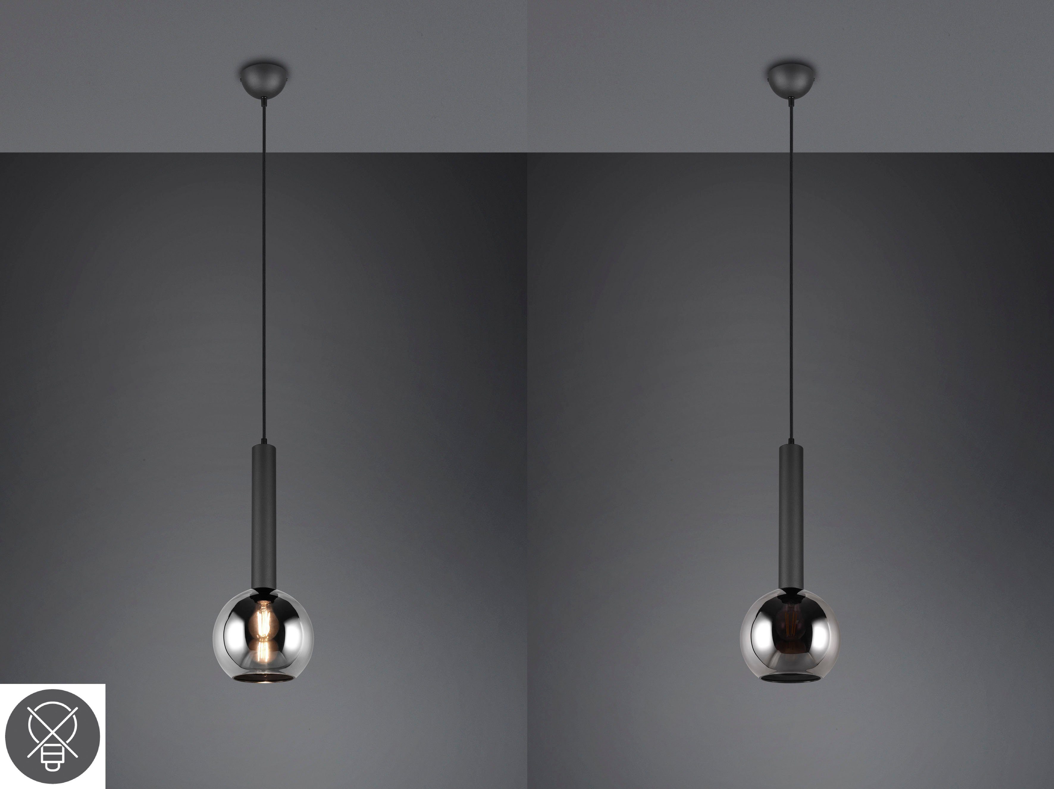 TRIO Leuchten Pendelleuchte Clayton, ohne Leuchtmittel, warmweiß - kaltweiß, Hängelampe höhenverstellbar bis 150cm, Glas rauchfarbig, exkl 1xE27