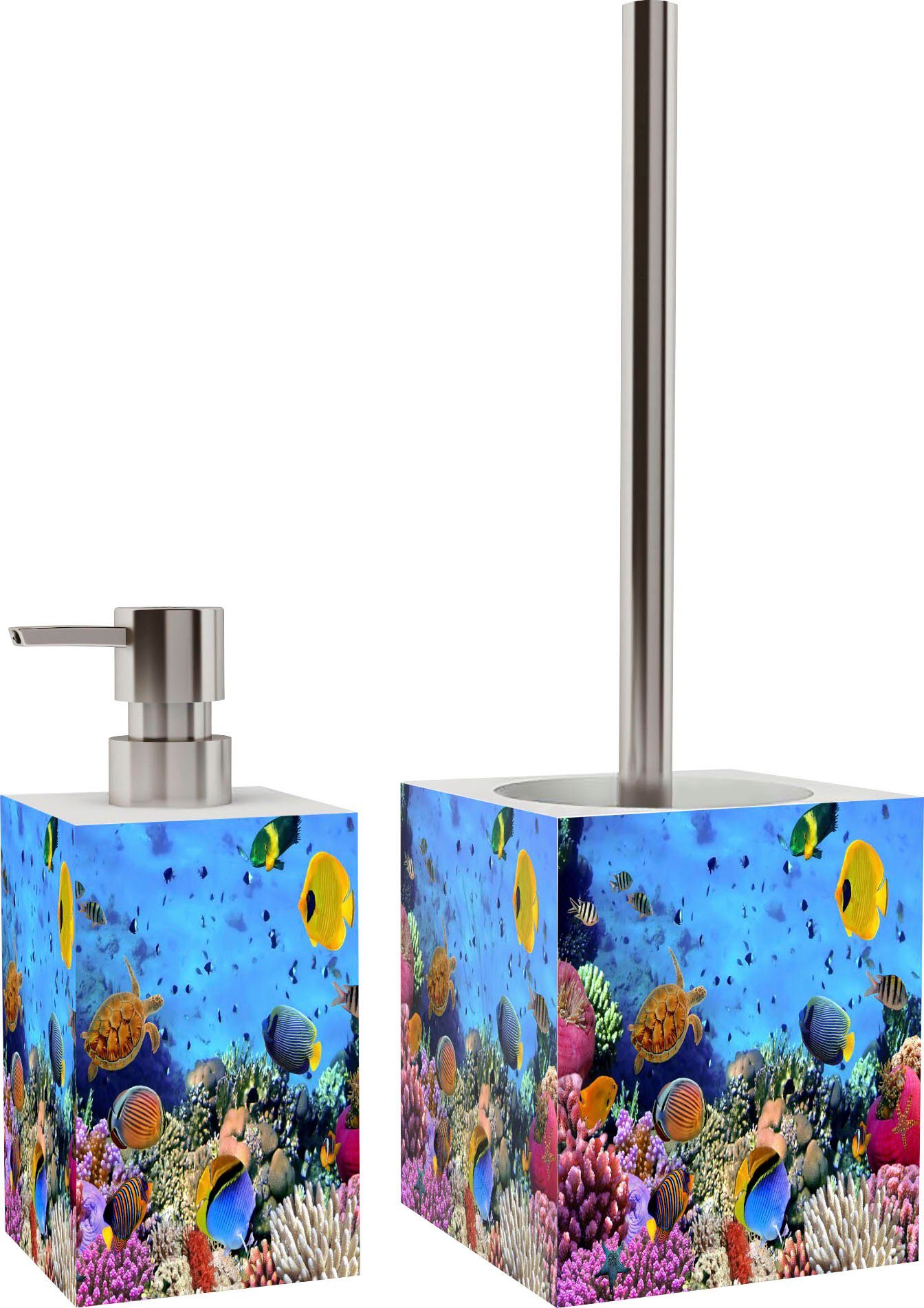 Badaccessoire-Set Ocean, WC-Bürste und 2-teiliges Sanilo Set Seifenspender aus