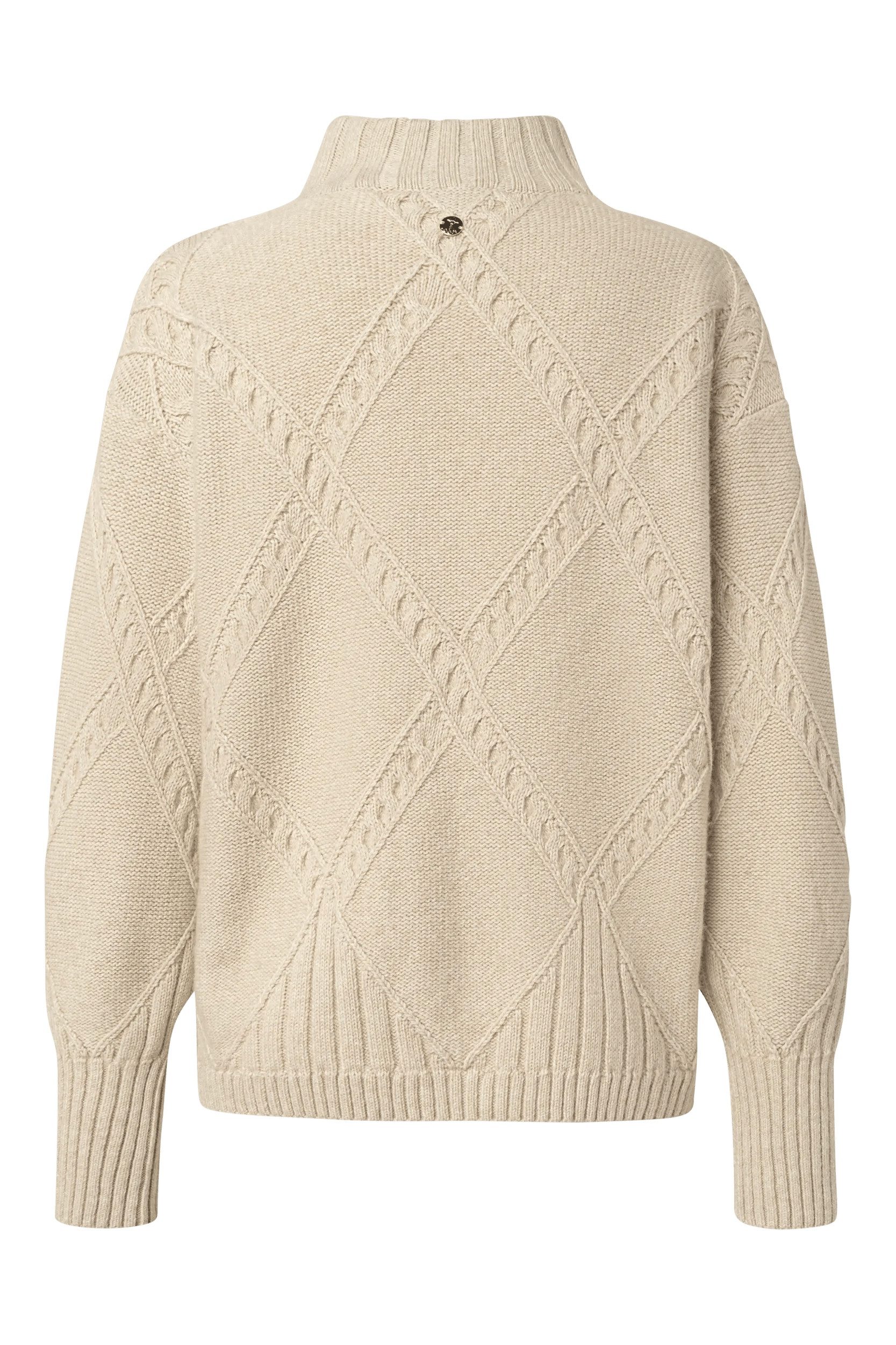 JOOP! Stehkragenpullover Konfia Rautenmuster mit integrierten Zopfstrickdetails, breite Rippbündchen