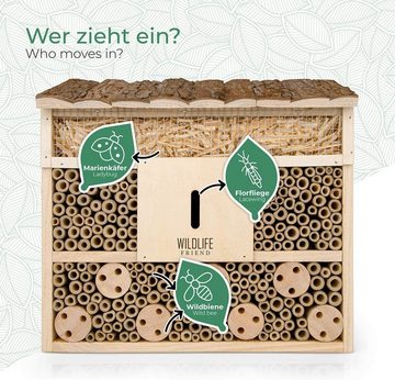 WILDLIFE FRIEND Insektenhotel WILDLIFE FRIEND - Bienen-Villa - Bienenhotel, Insektenhotel mit Holz-Dach - unbehandelt – für Bienen, Marienkäfer und Florfliegen