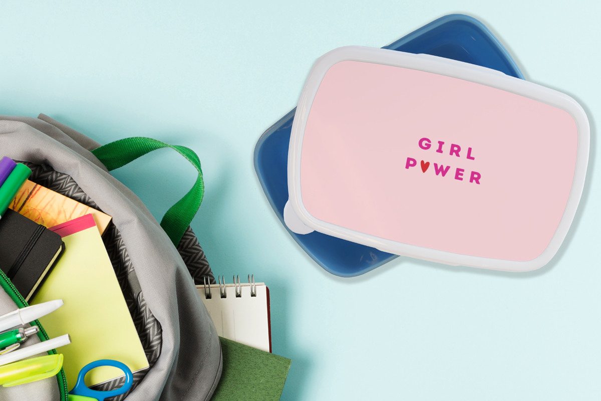 MuchoWow Lunchbox Girl-Power - Rosa - Herz, Kunststoff, (2-tlg), Brotdose, Lunchbox, Brotbox für Kinder und Erwachsene