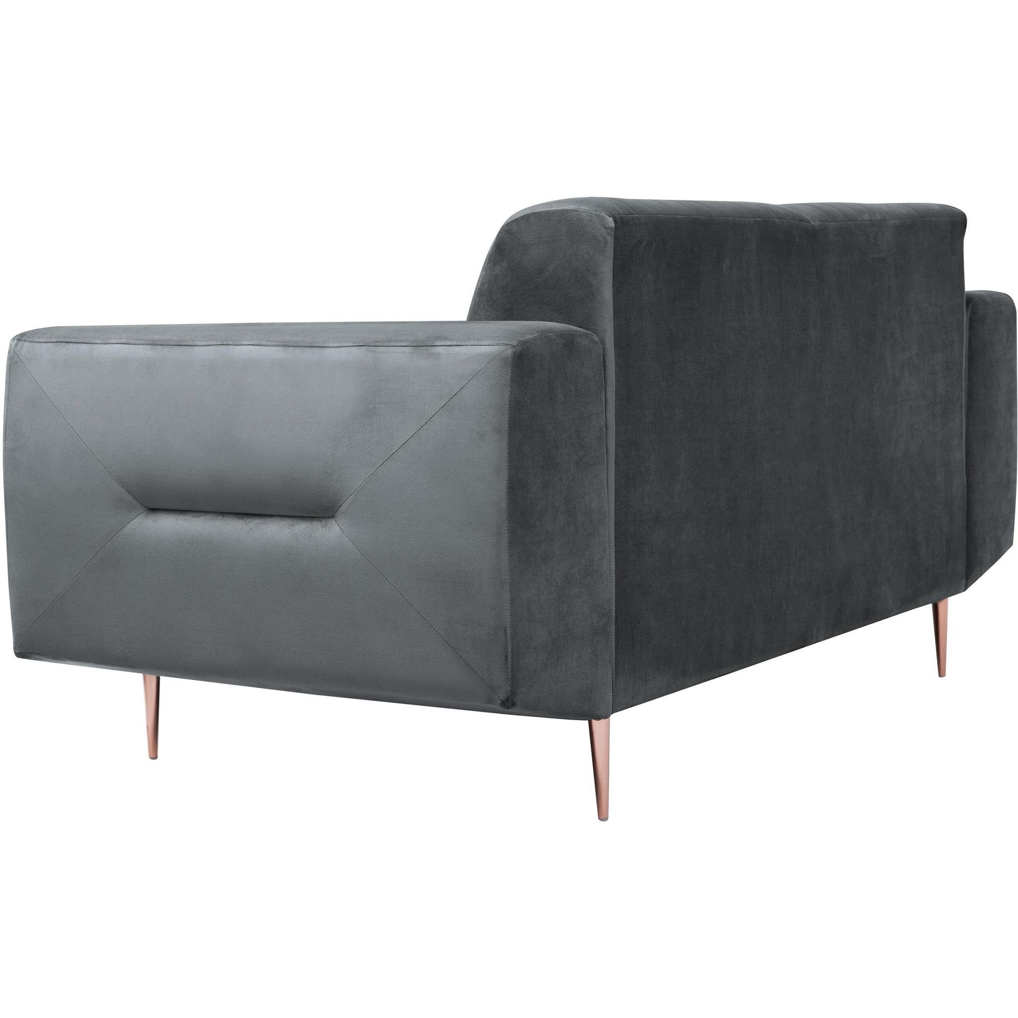Beautysofa 3-Sitzer Sofa Velours im mit + modernes VENEZIA, Design), Grau Polstergarnitur Sofa 2-Sitzer (bluvel Couchgarnituren 14) (Sessel + Metallbeine, aus
