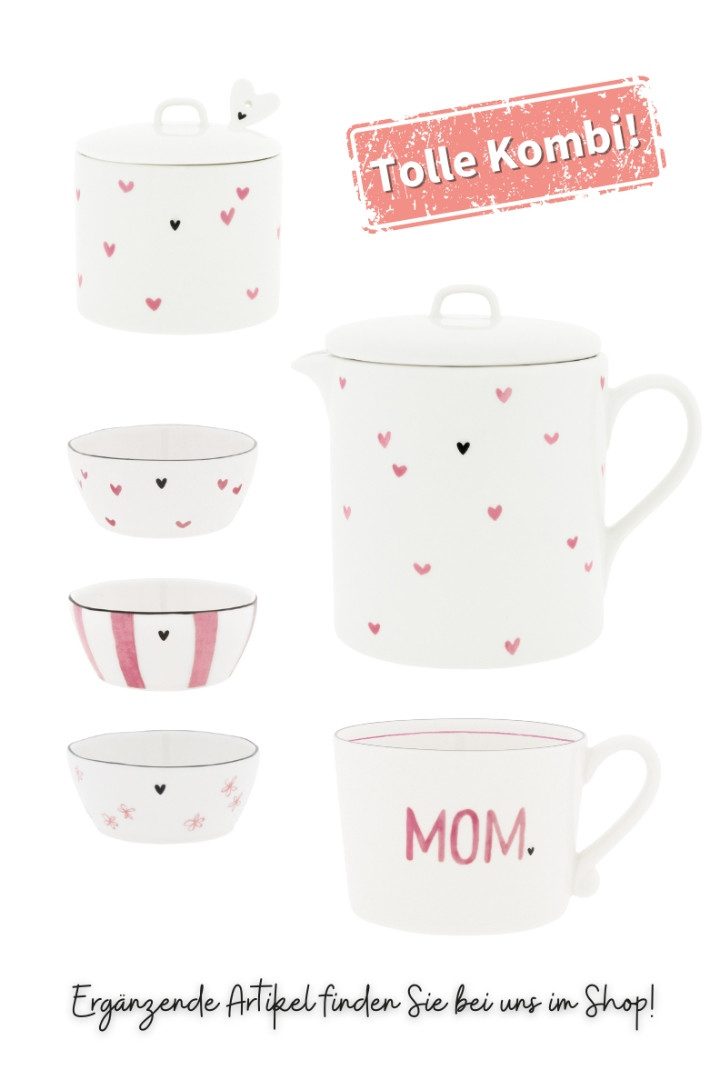Bastion Collections Teeglas Teekanne - ROSE HEARTS - weiß