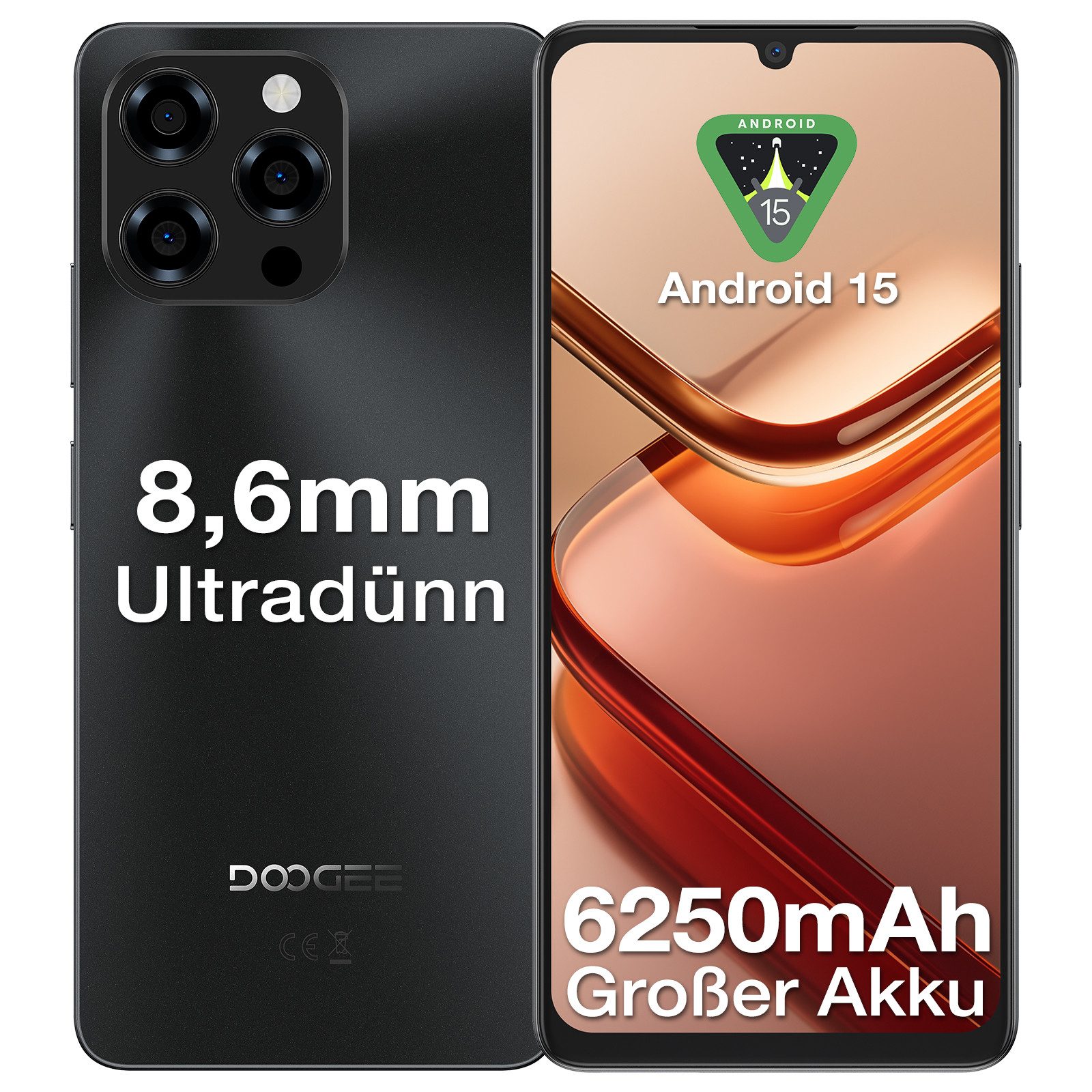 DOOGEE NOTE58, Handy ohne Vertrag, 128GB/2TB TF, 6250mAh, 6.75" HD, 90Hz Smartphone (17,1 cm/6.75 Zoll, 128 GB Speicherplatz, 8 MP Kamera, 6.75" HD+ 16MP+8MP, Dual SIM 4G Simlockfreie Handys,OTG, GPS, Face ID)