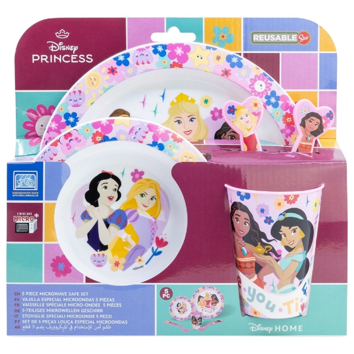 Disney Princess Frühstücks-Set Teller-Set Mikrowellengeeignet 5-teiliges mit rutschfestem Boden