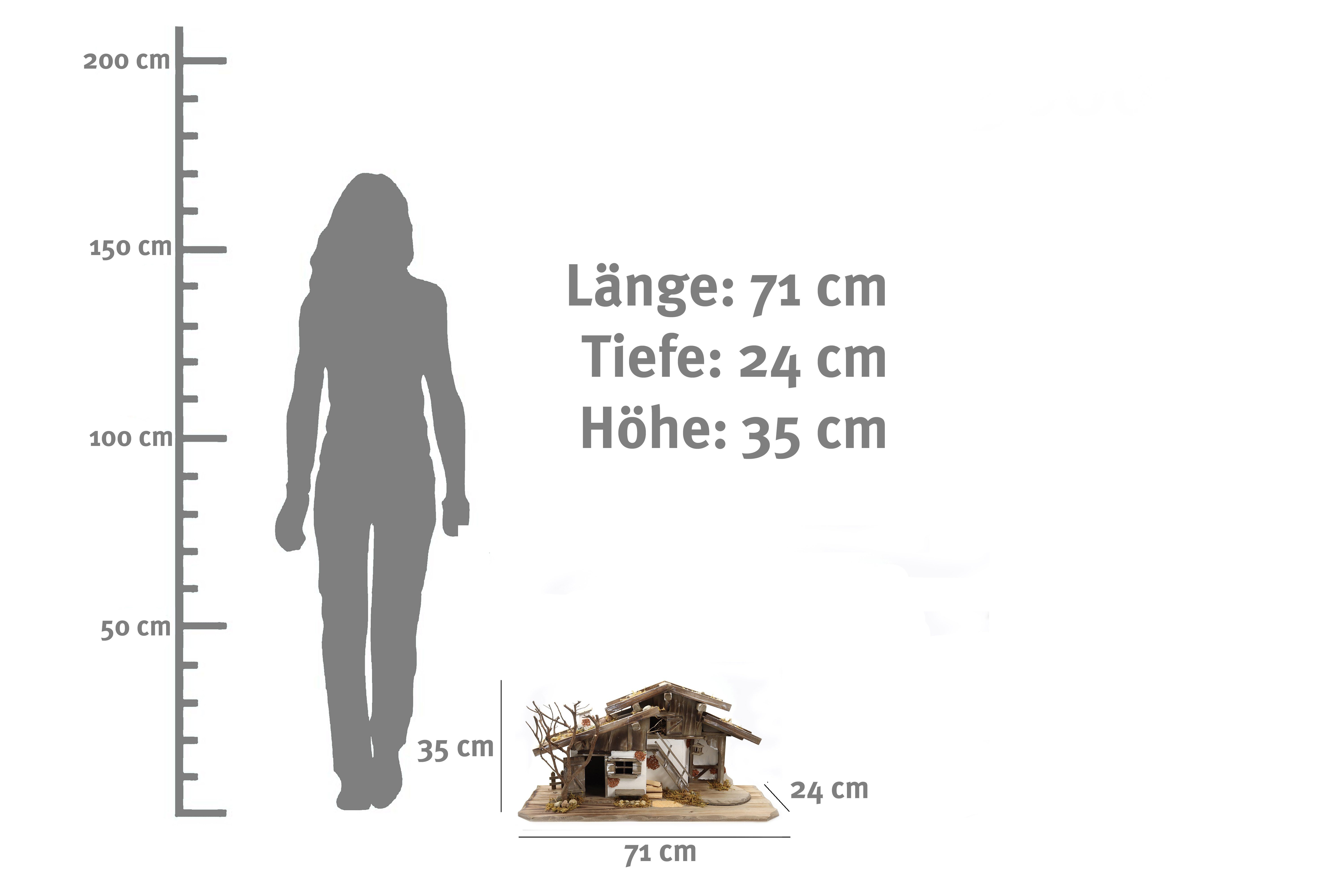 ELLUG Krippe großer Krippenstall aus Holz 71*24*35cm (OHNE Krippenfiguren) (1-tlg), aus Holz, für Figuren bis 17cm Höhe