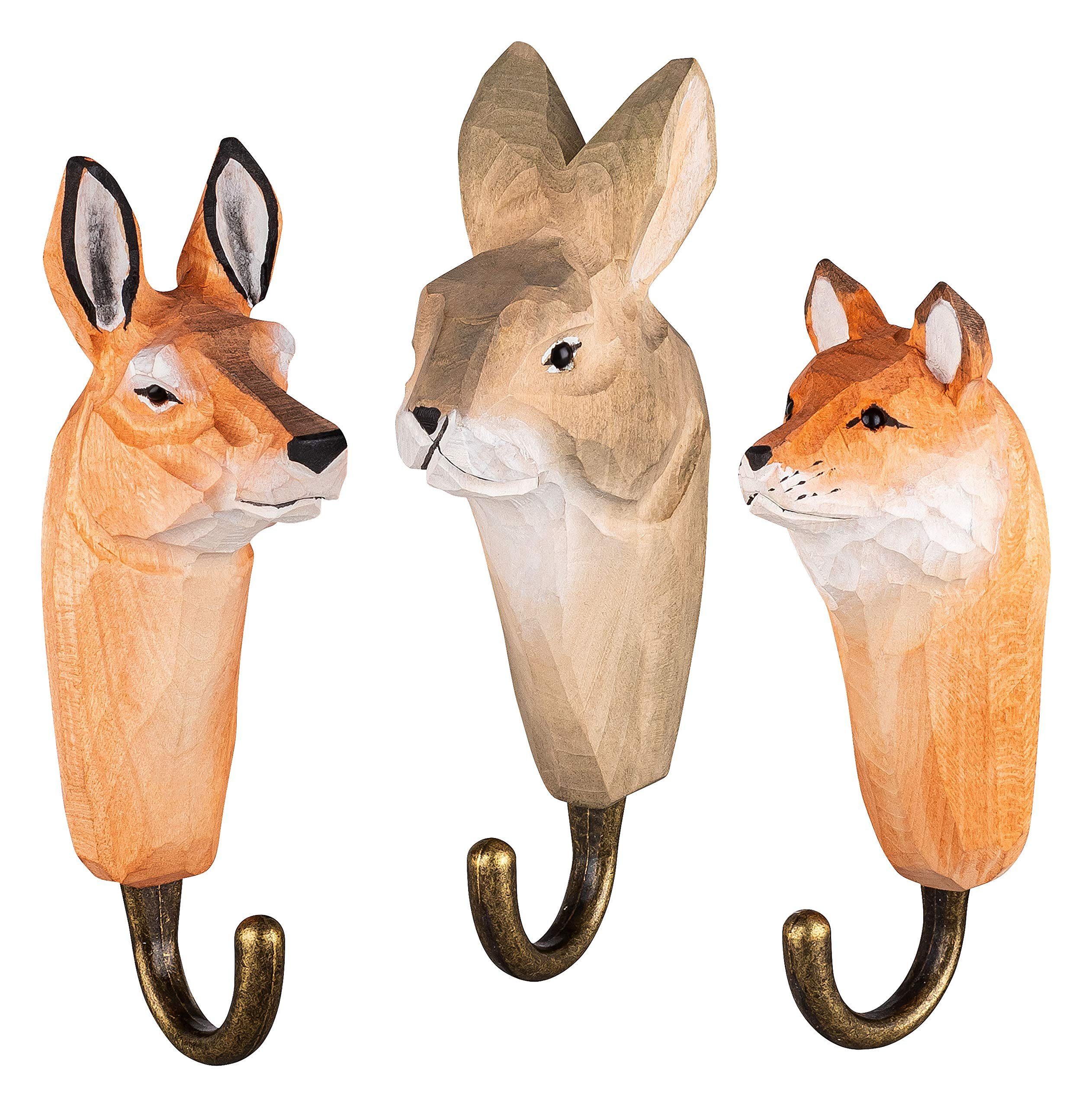 your castle Wandhaken 3 Wandhaken Garderobehaken aus Holz Tiere ca. 12cm