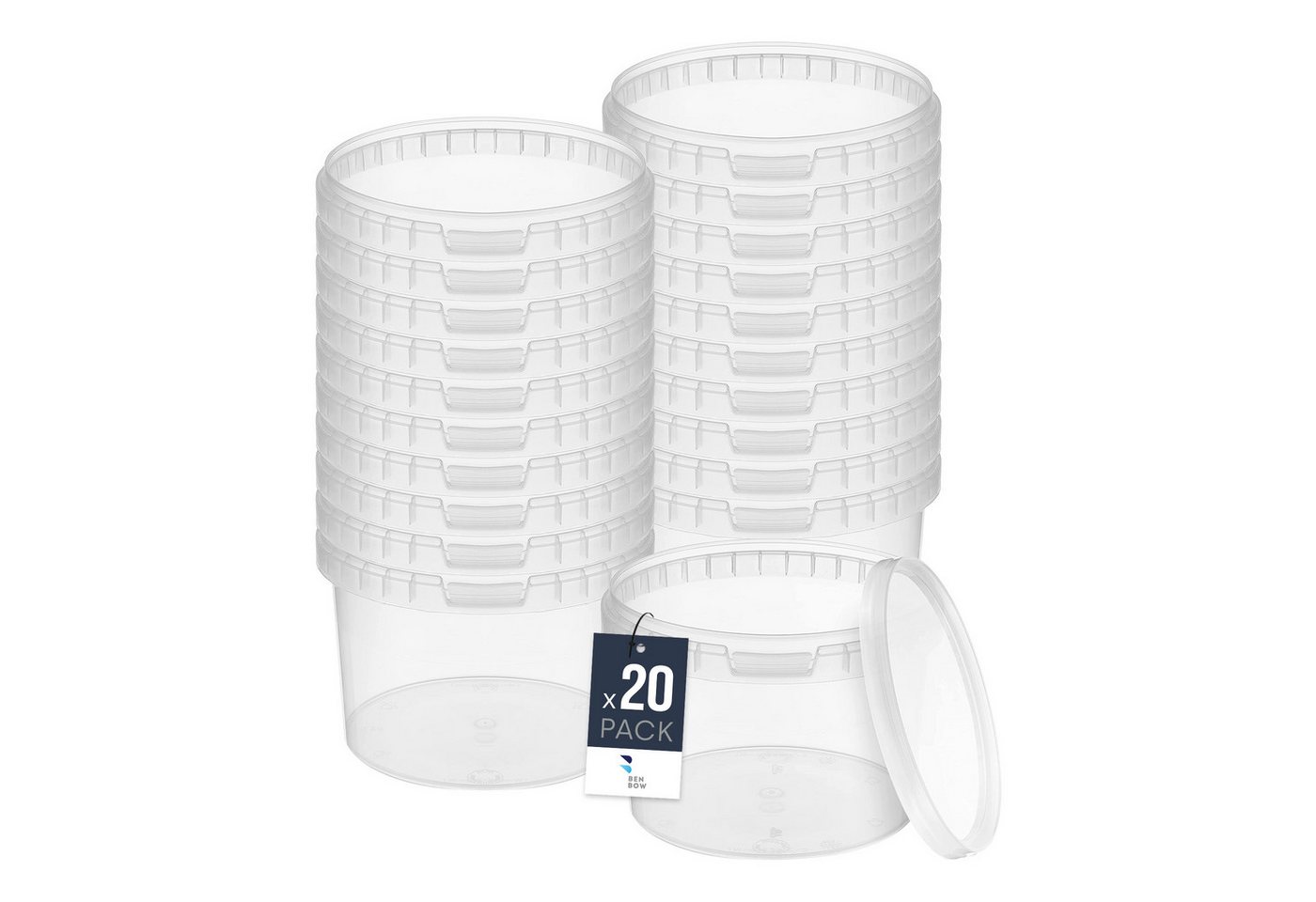 BENBOW Aufbewahrungssystem Eimer mit Deckel 30 20 10 5 3 1 0,5 L Transparent Lebensmittelecht, Polypropylen - Lebensmittelecht, Geschmacksneutral, Auslaufsicher, (20-tlg., PZH-, BRC- und DIN-ISO-zertifiziert), für Lebensmittel, Farben, Chemikalien