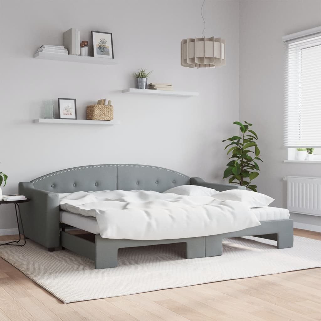 vidaXL Gästebett 90 x 200 cm Gästebett Tagesbett Ausziehbar mit Matratze Hellgrau 90x20