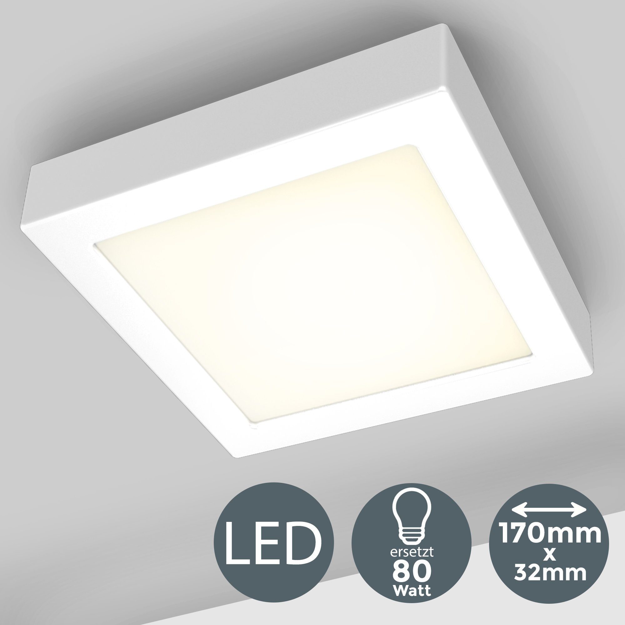 B.K.Licht LED Unterbauleuchte Strahler inkl. 900lm Eckig Aufputz 12W Aufbaustrahler, LED fest 3.000K Warmweiß, integriert, LED weiß