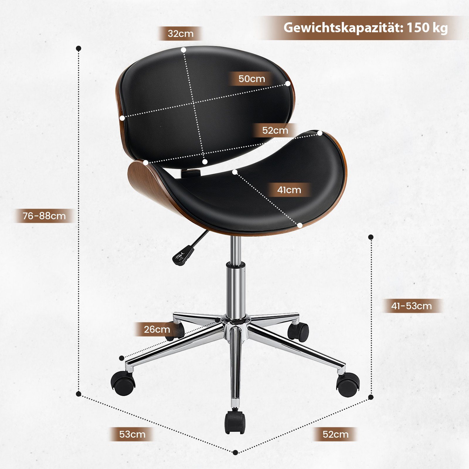 COSTWAY Drehstuhl, belastbar höhenverstellbar, 150 bis kg