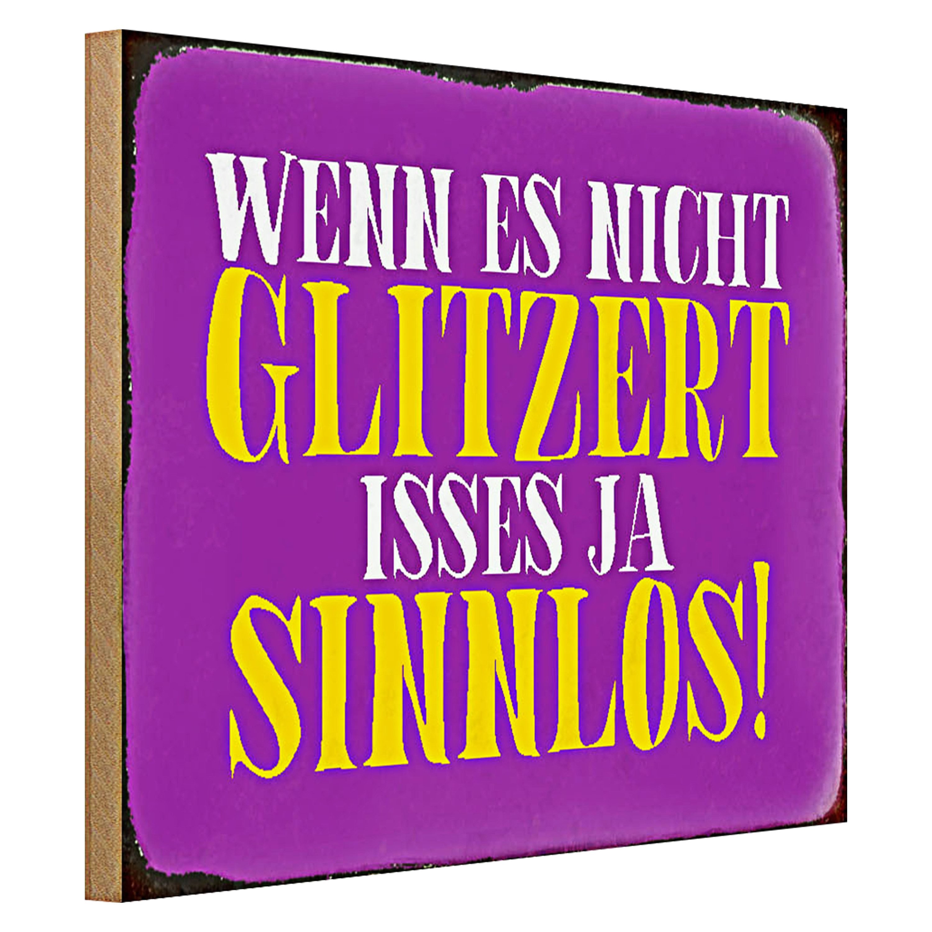 Roomando Holzbild Spruch 40x30cm wenn es nicht glitzert sinnlos