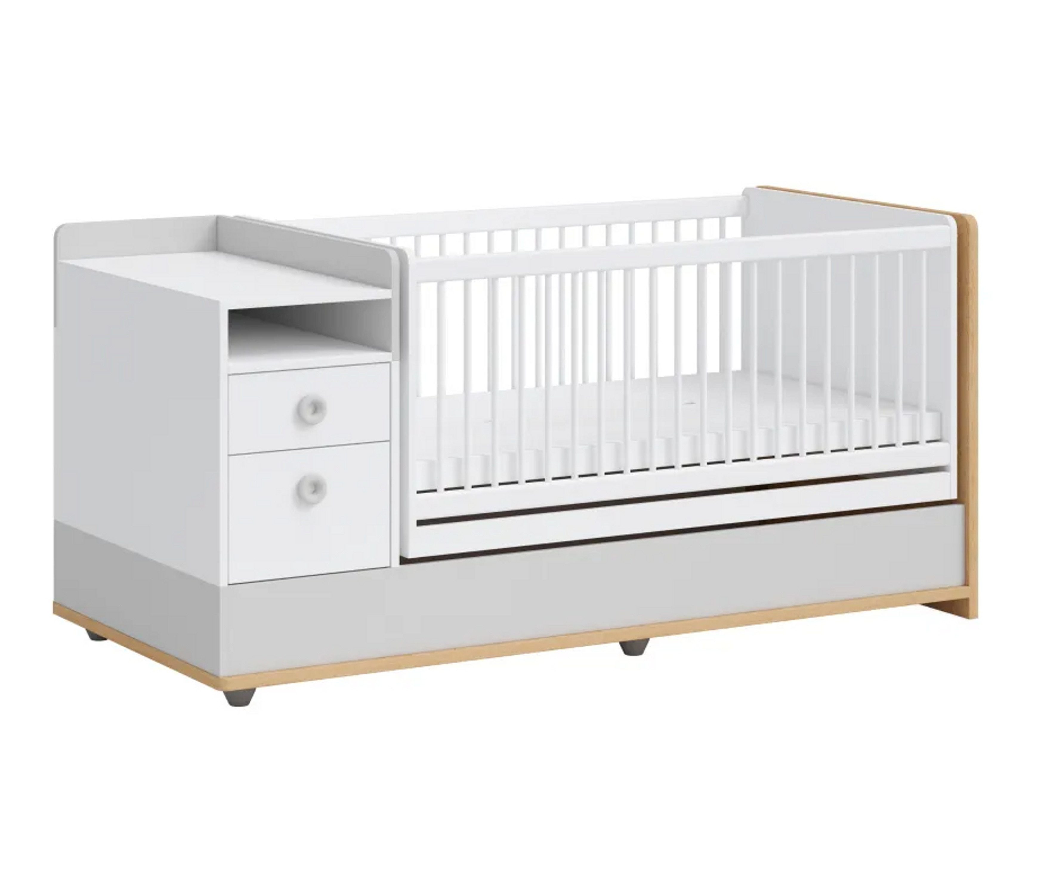 Möbel-Zeit Babybett ZUZO mitwachsend – 80x130 bis 80x180 cm – Inkl. Kommode